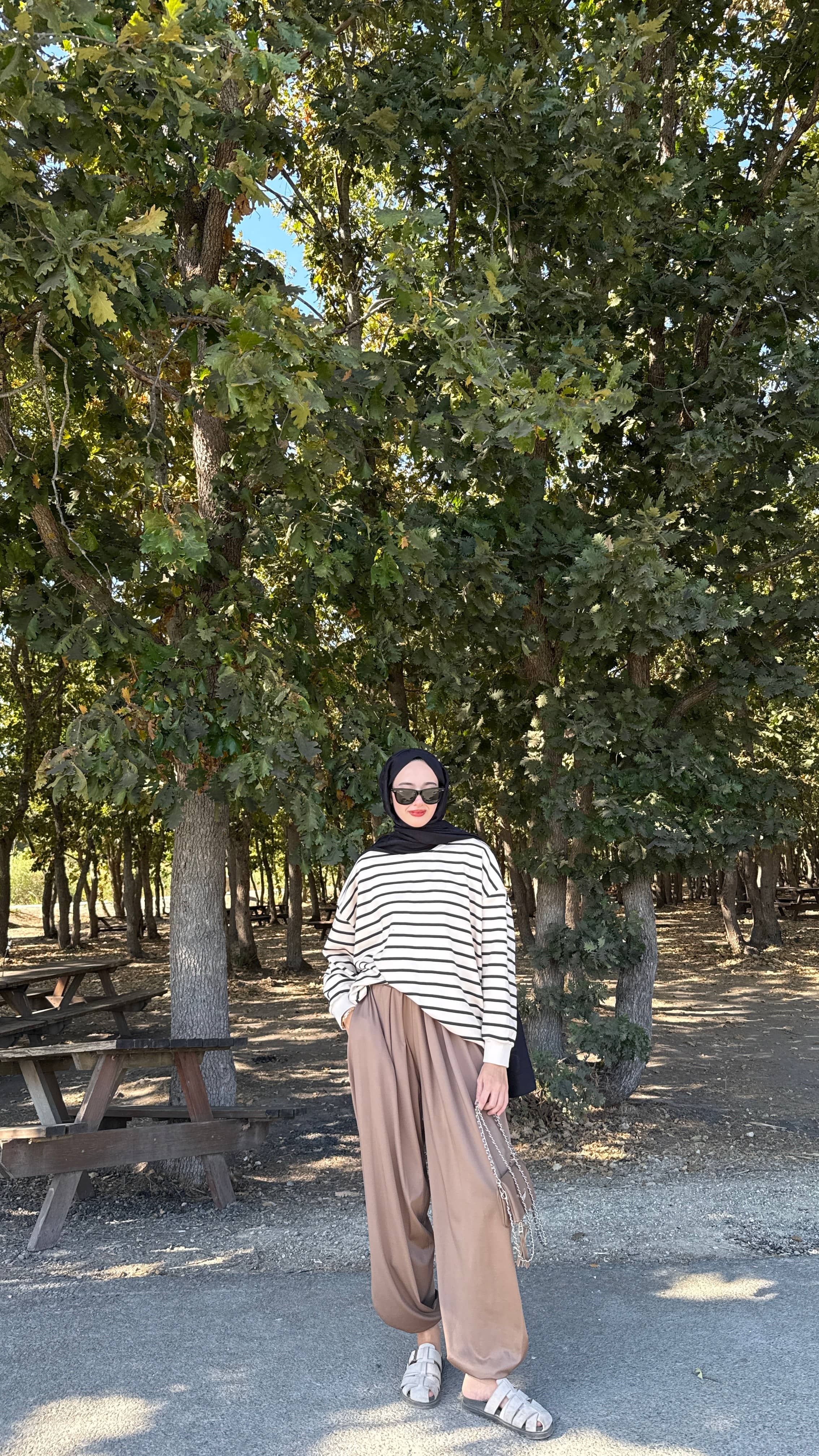 Çizgili Oversize Sweat - Siyah