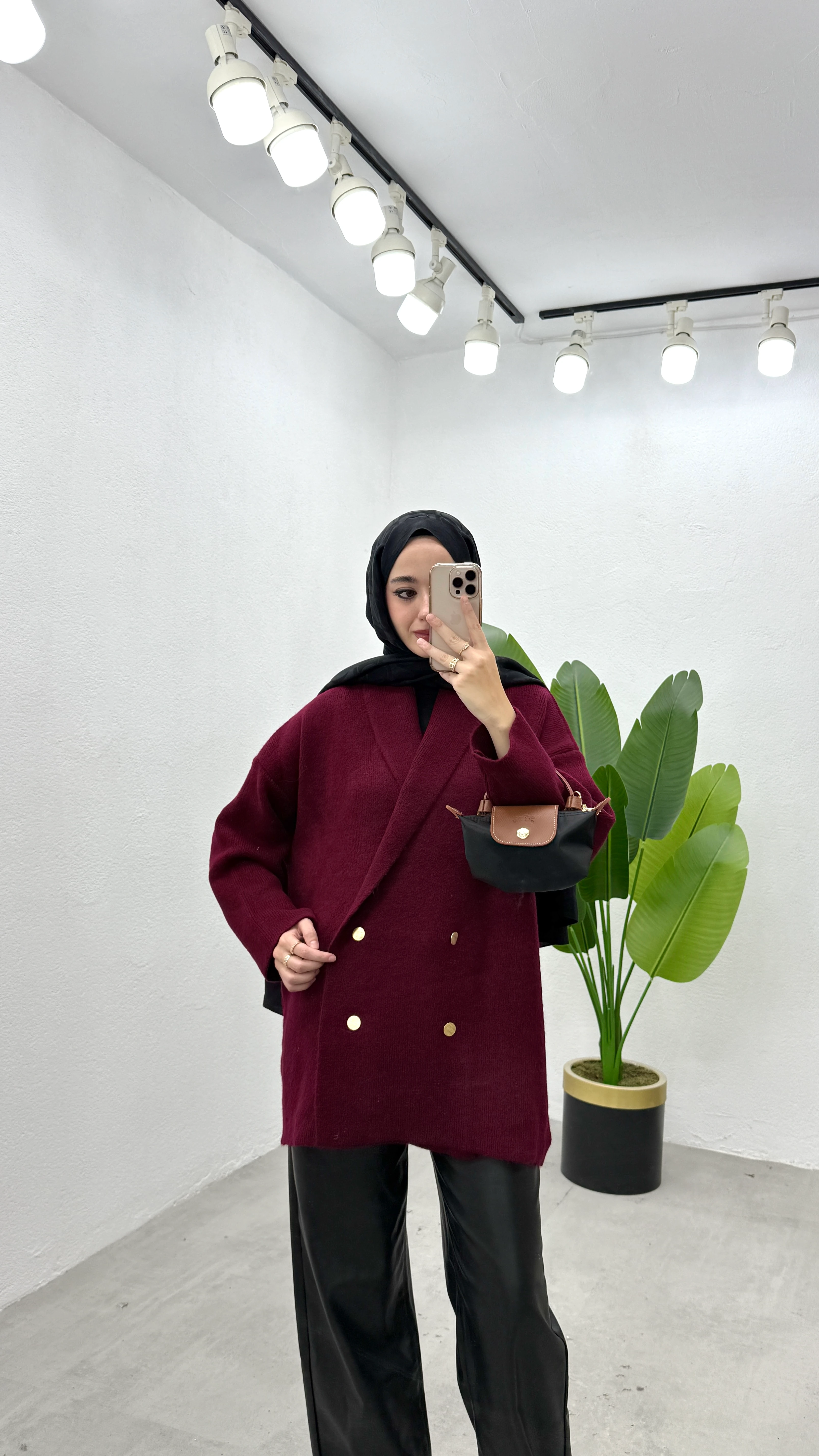 Düğmeli Ceket Hırka - Bordo