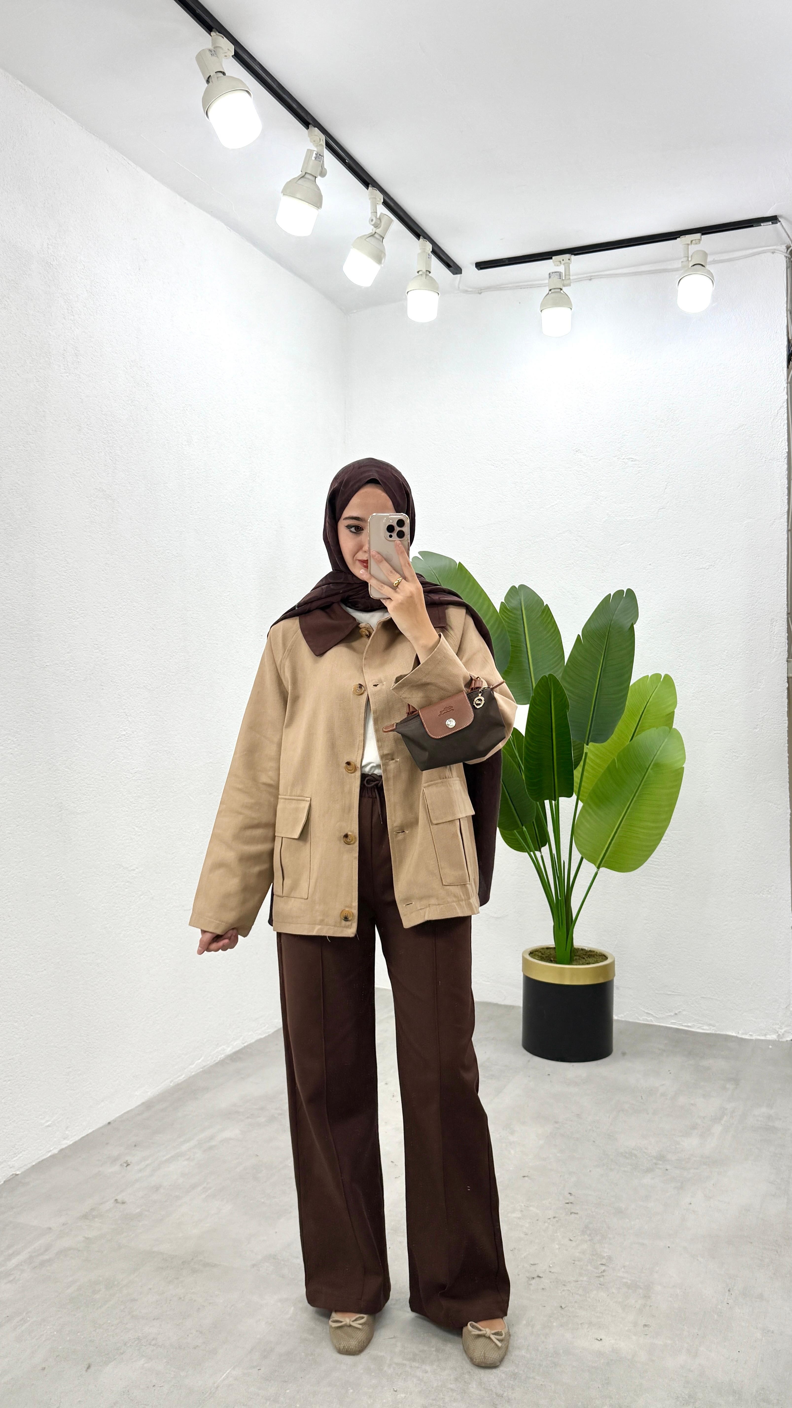 Gabardin Parka Ceket - Camel