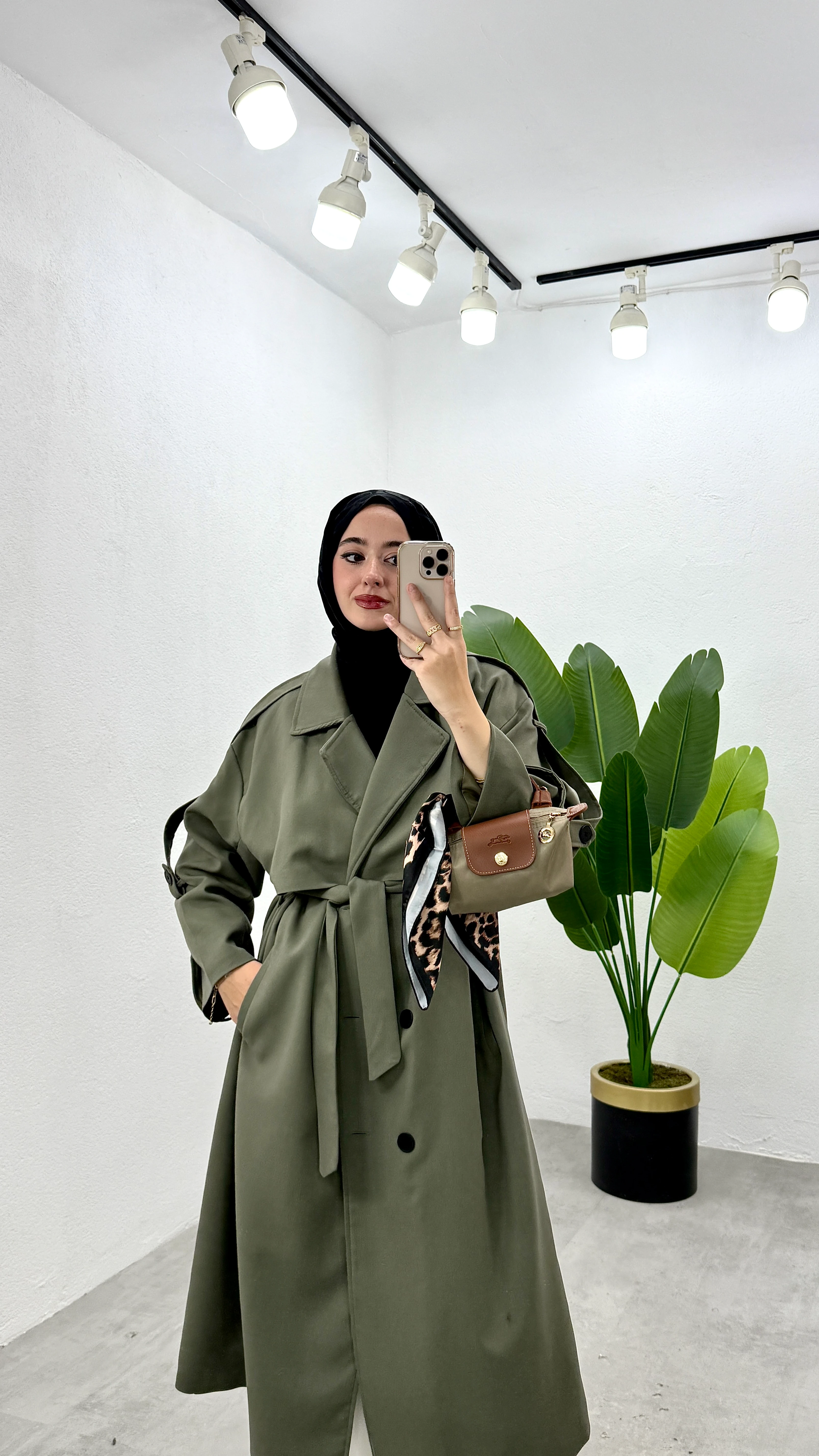 Tasarım Astarlı Trençkot - Haki