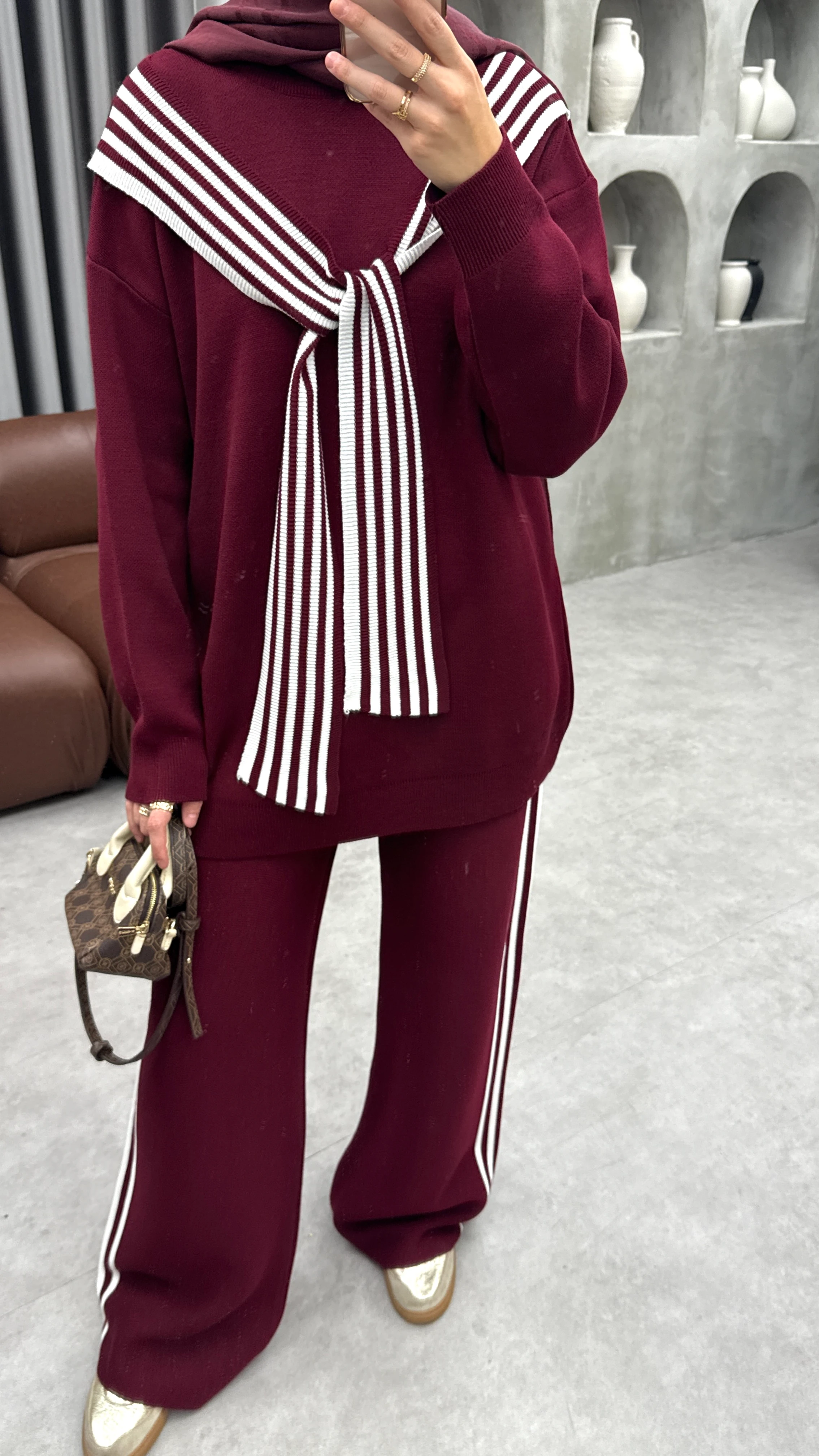 Atkılı Çift Renk Triko Takım