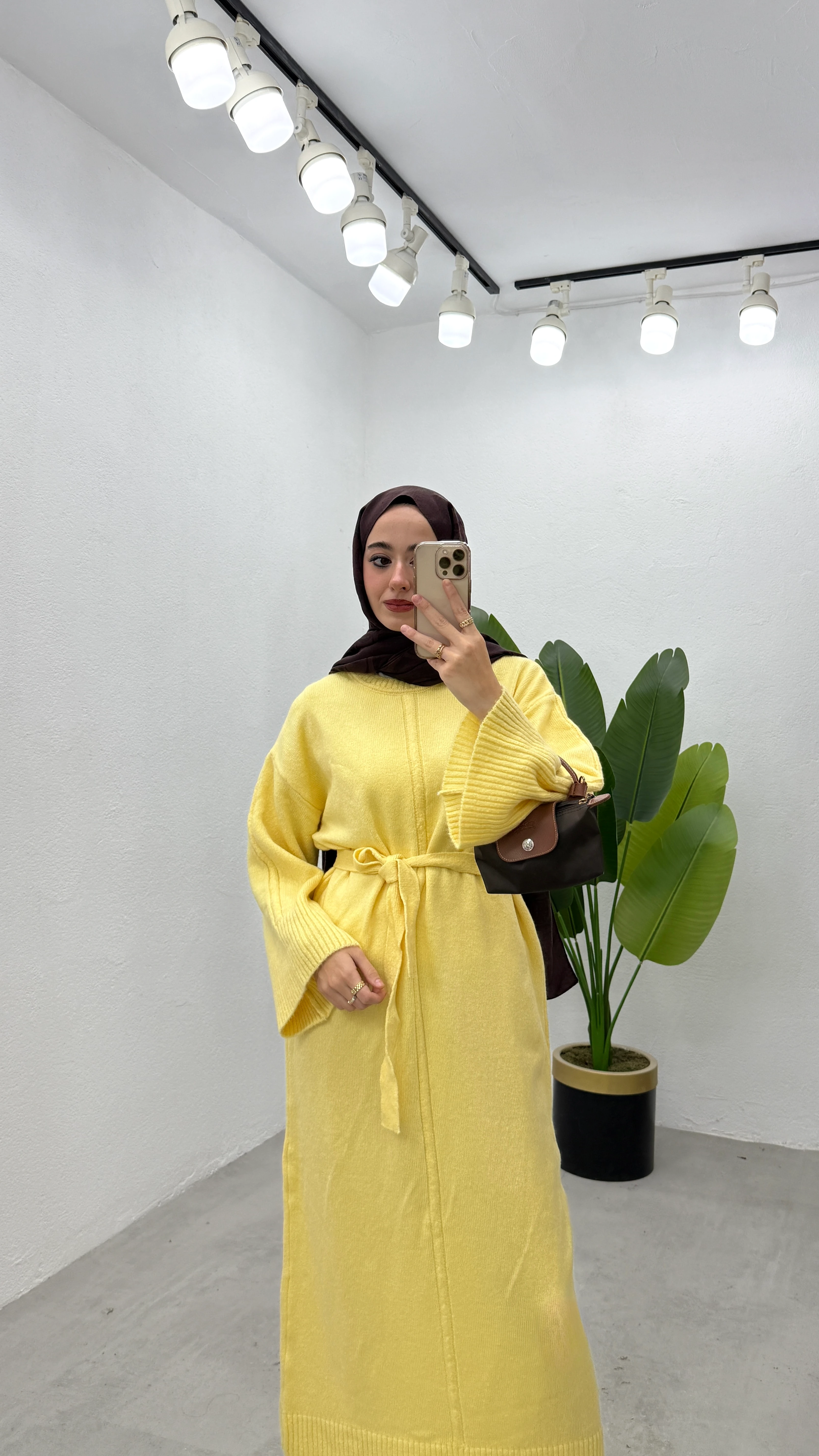 Basic Triko Elbise - Sarı