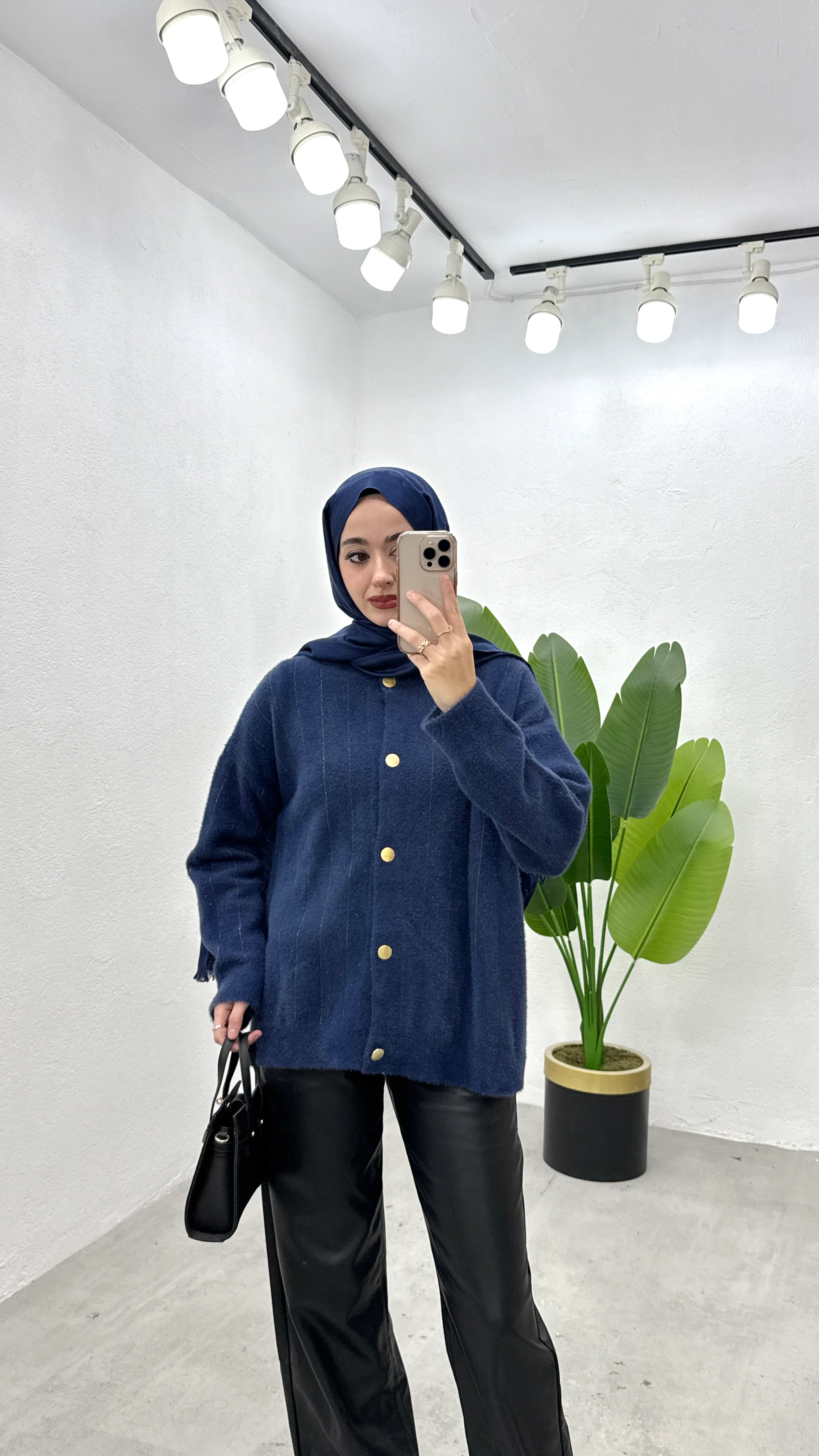 Simli Düğmeli Hırka - Mavi