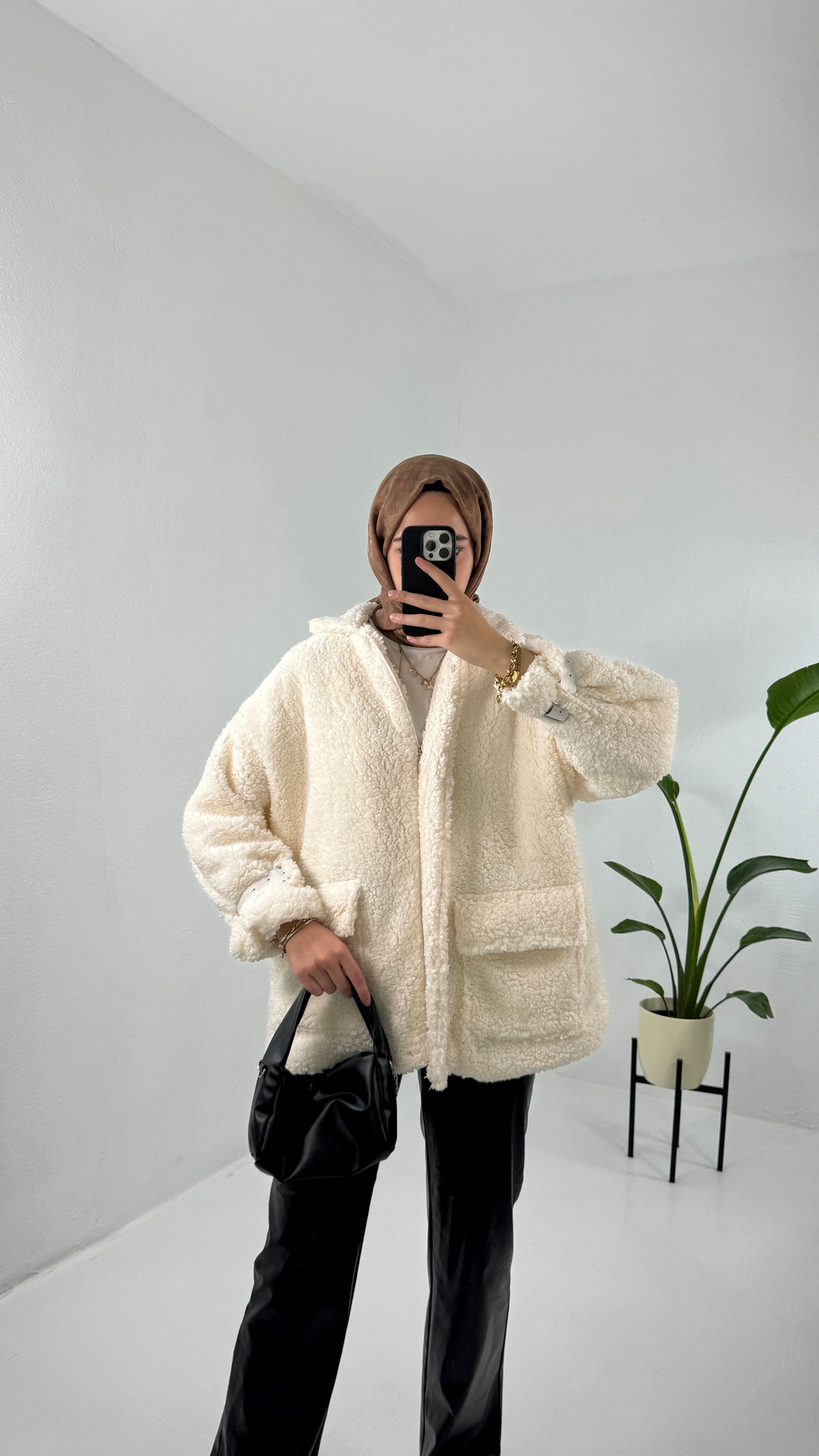Soft Peluş Ceket Mont - Ekru