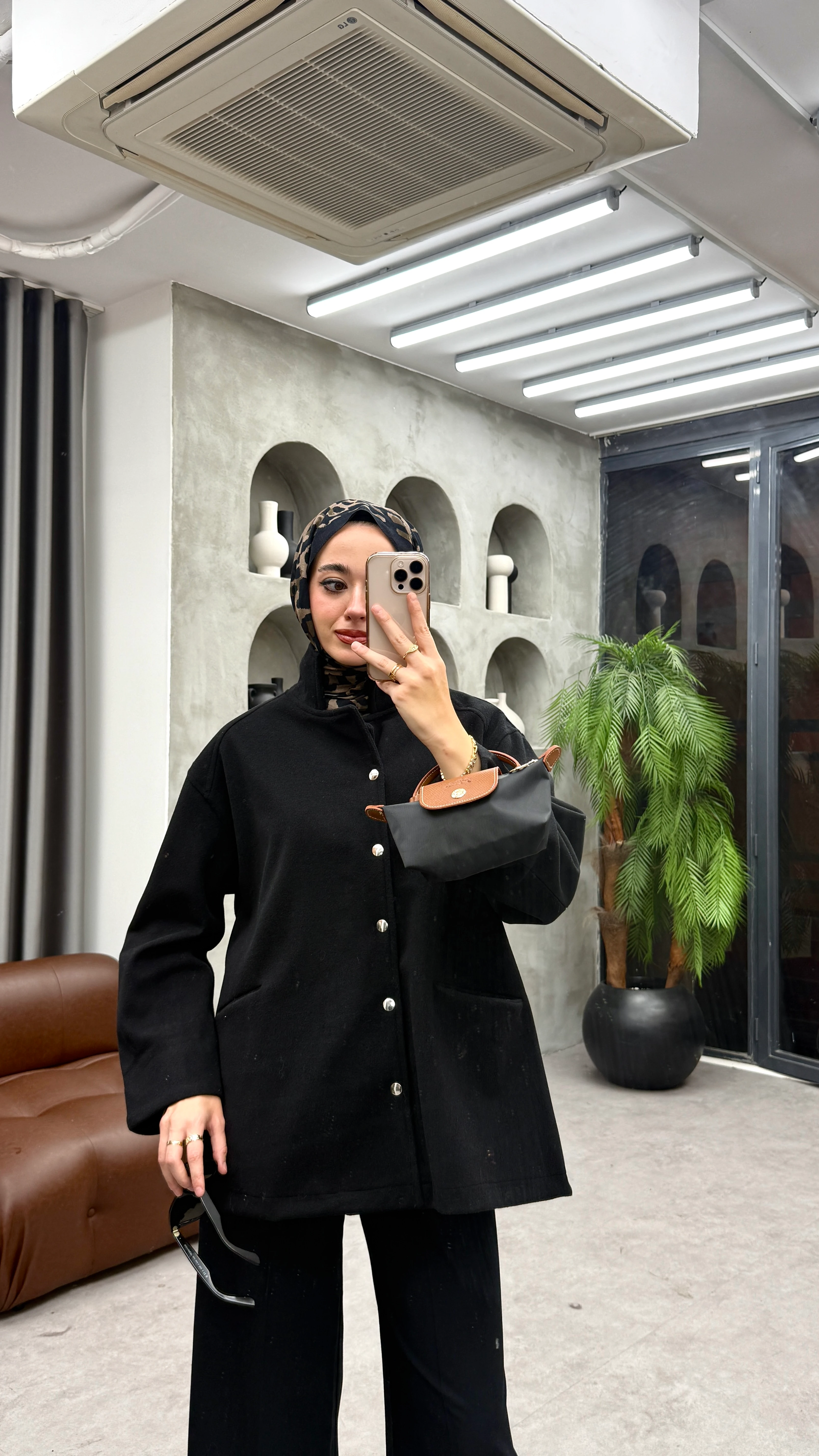 Çıtçıtlı Kaşe Ceket - Siyah