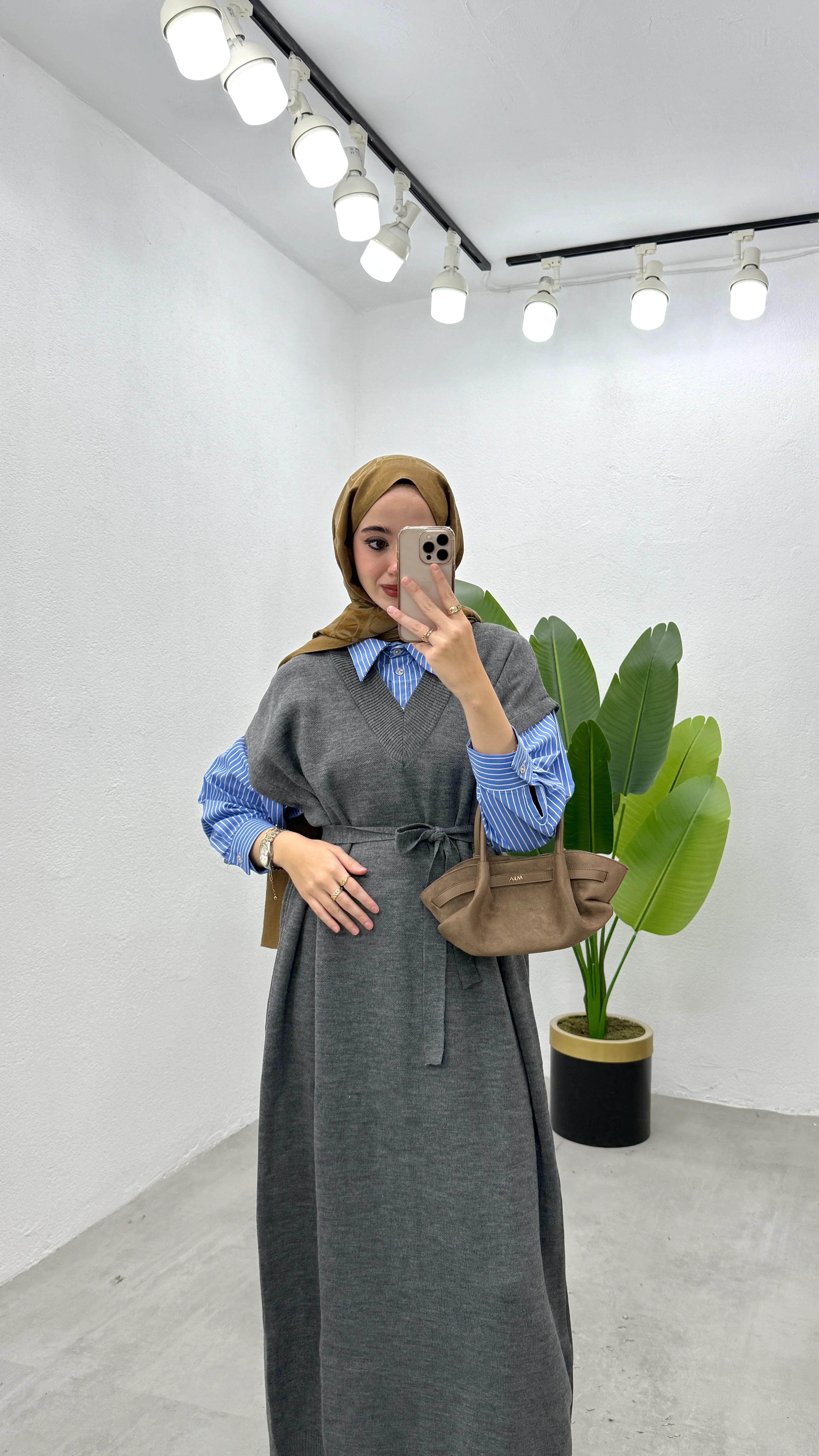 Triko Garnilli Elbise - Gri