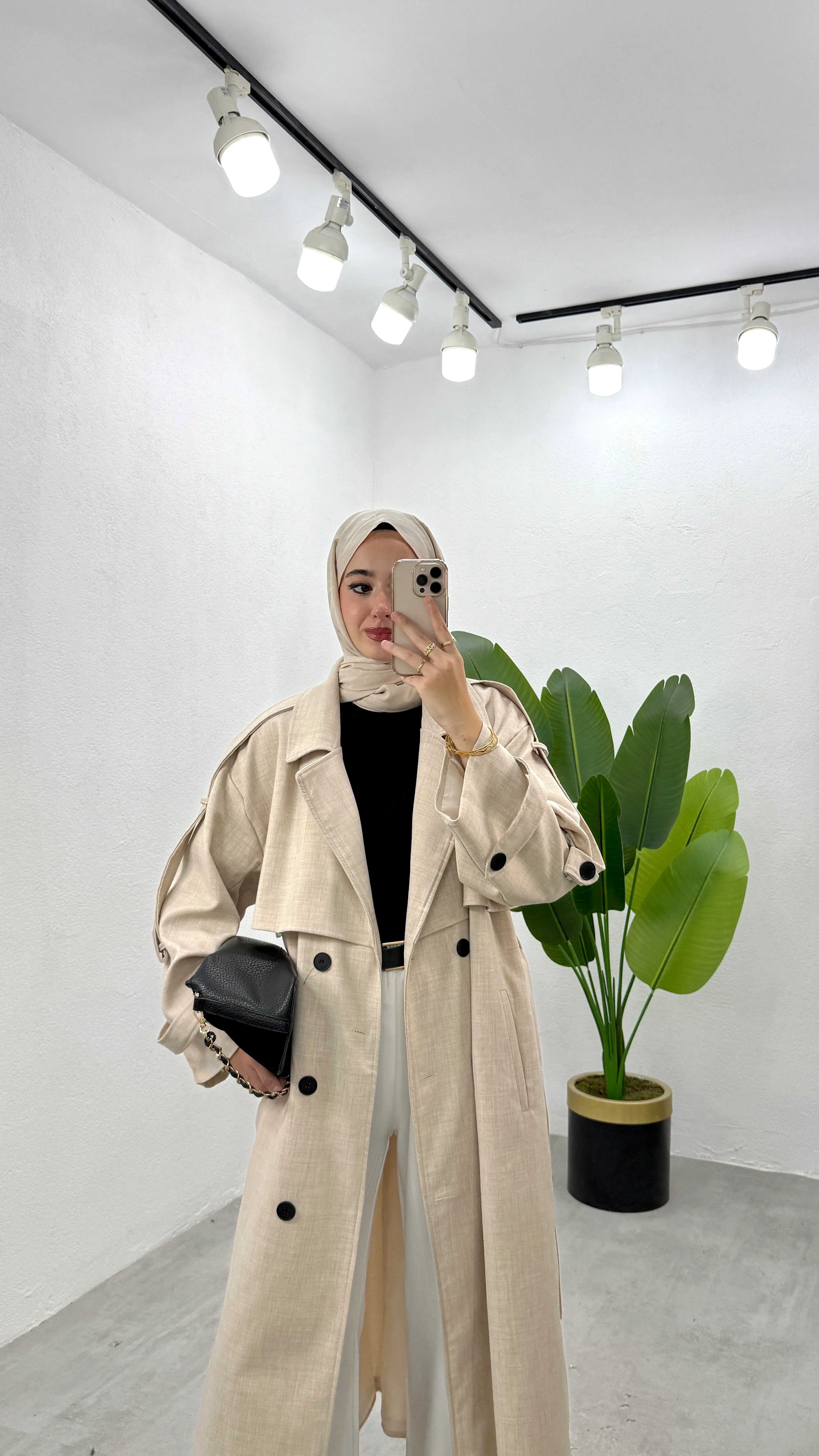 Tasarım Astarlı Trençkot - Bej