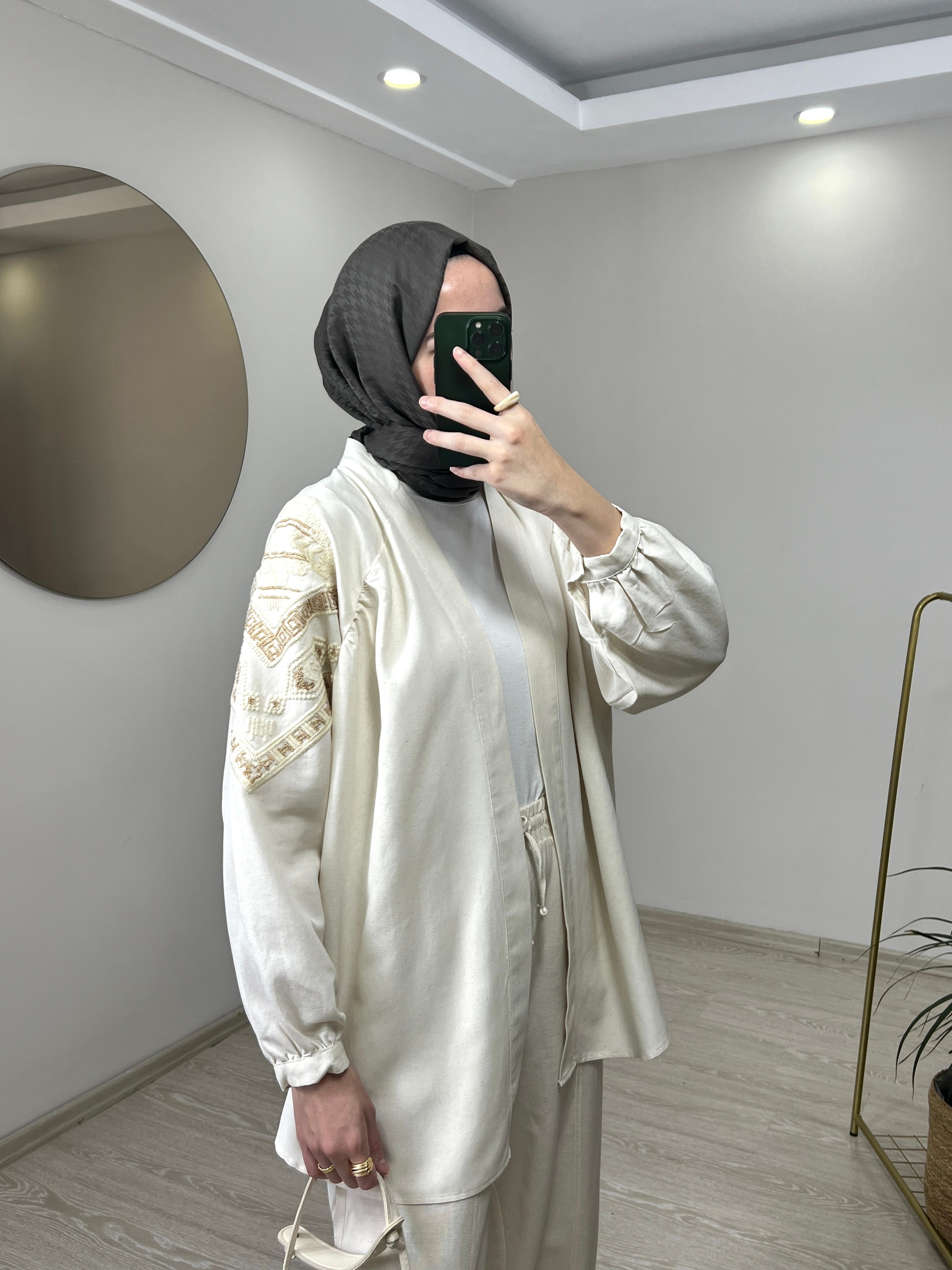 Nakışlı Keten Kimono
