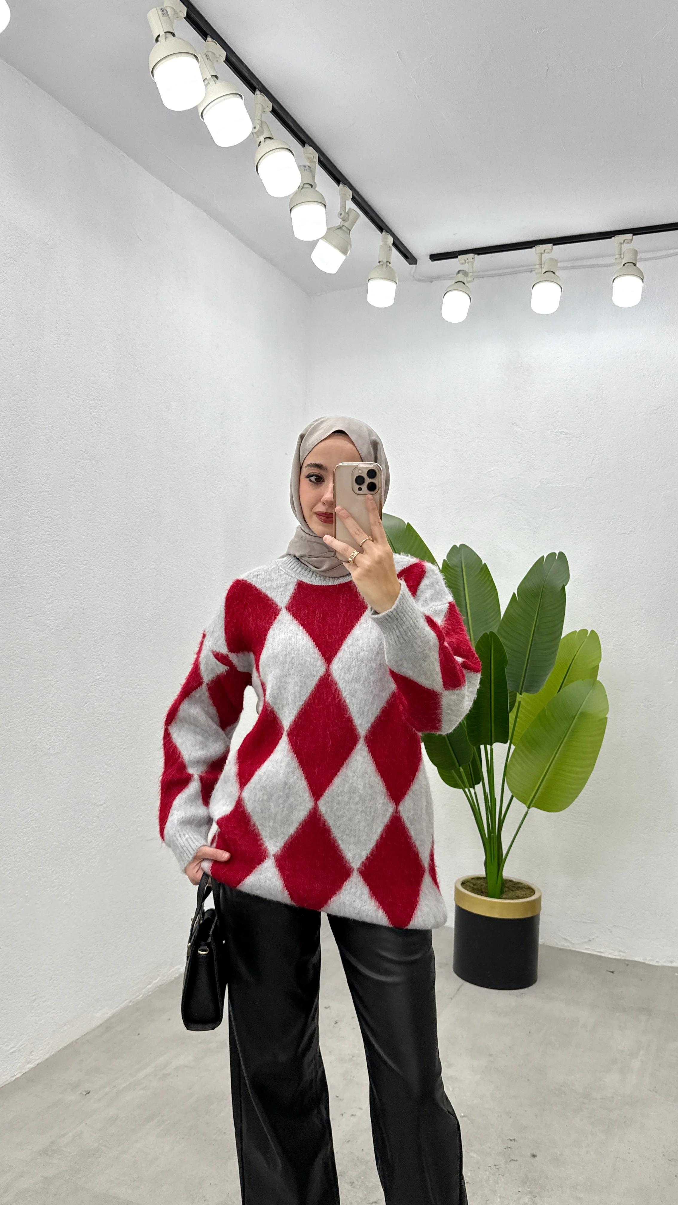 Baklava Desen Kazak - Kırmızı