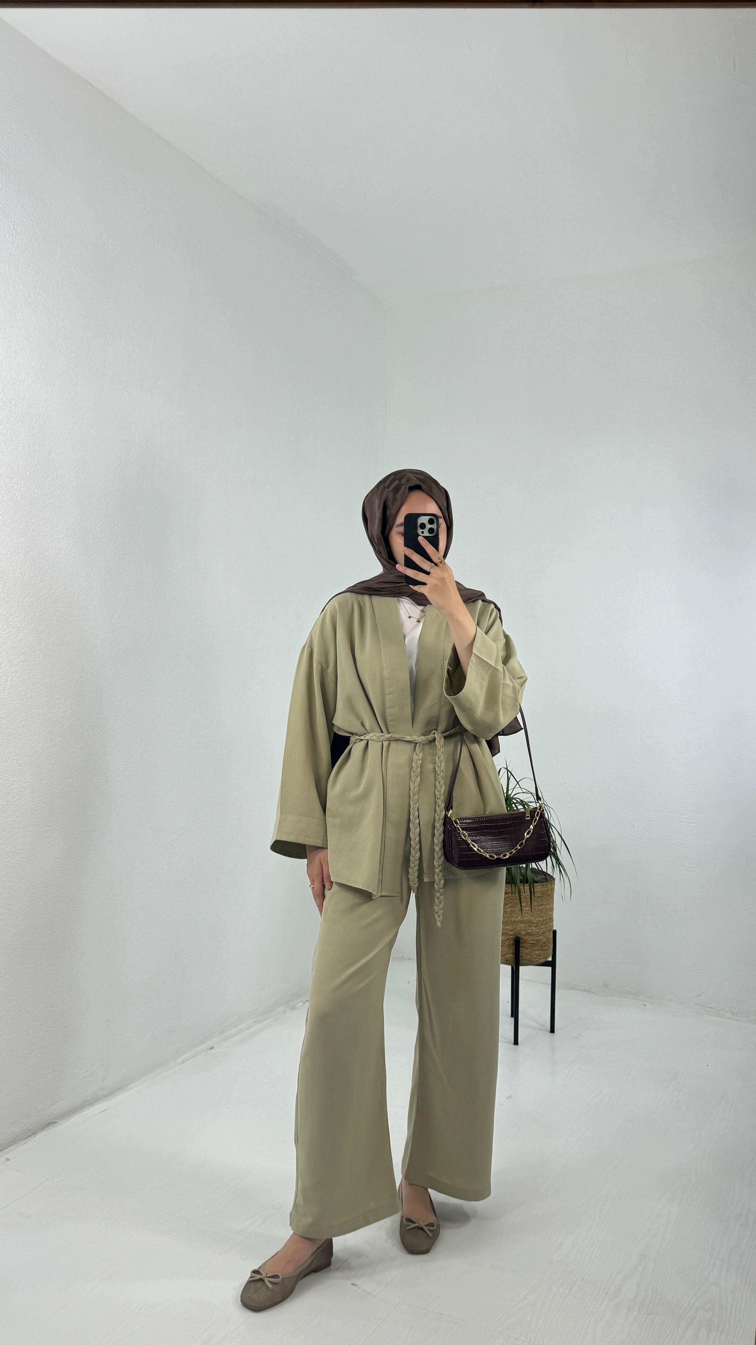 Örgü Kemerli Kimono Takım