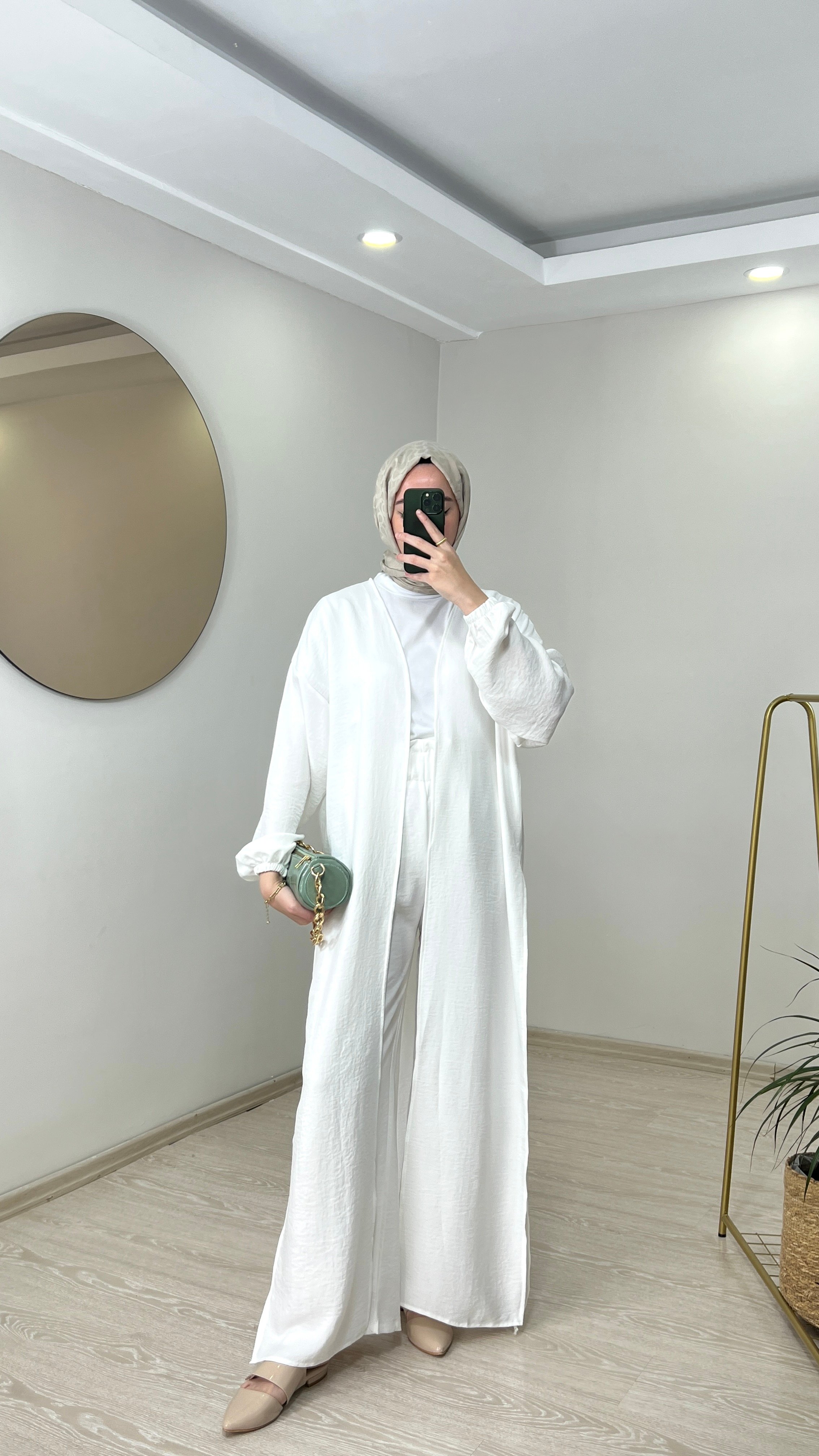 Bağlamalı Kimono Takım - Beyaz