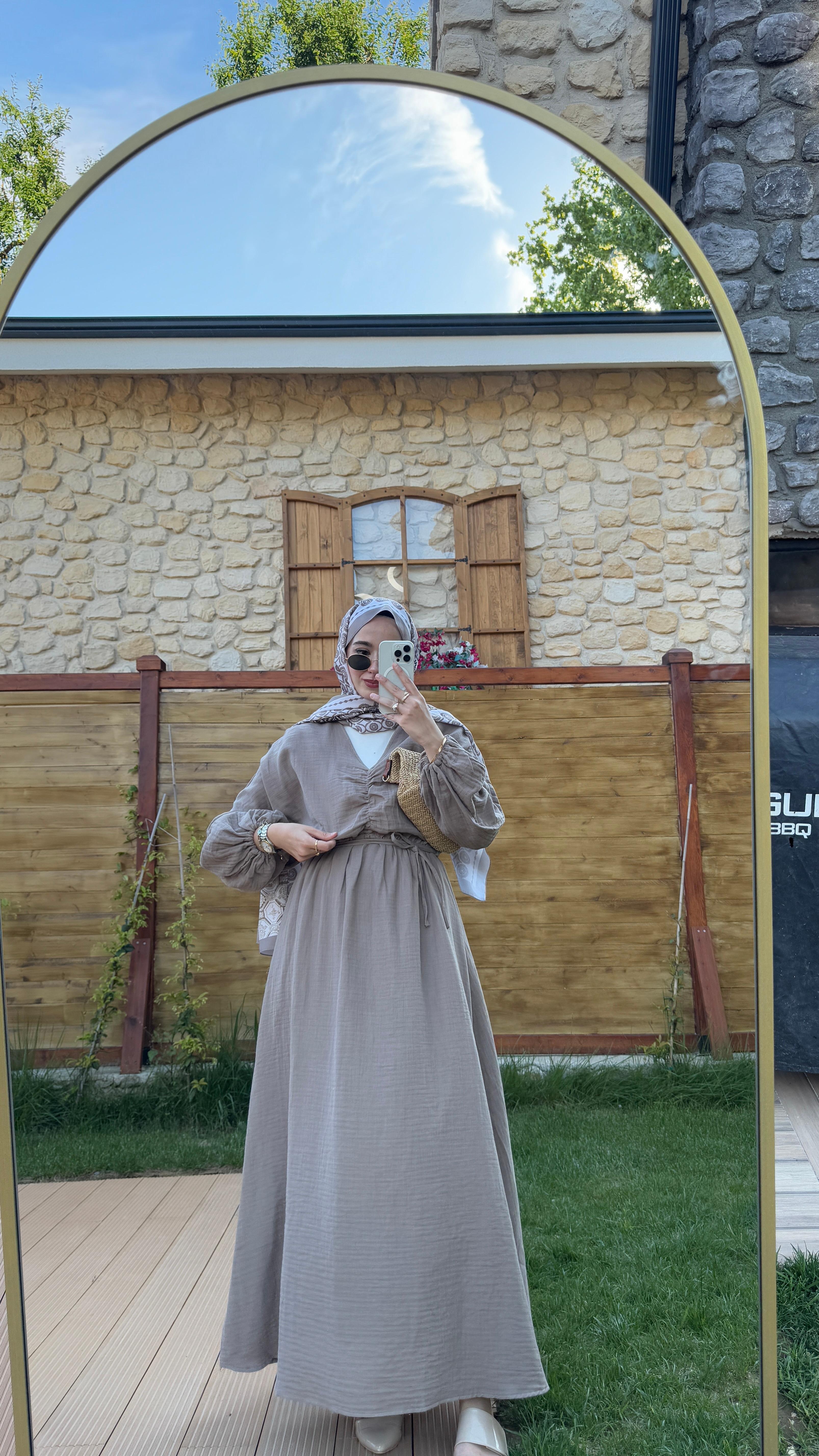 Müslin Oversize Elbise - Vizon