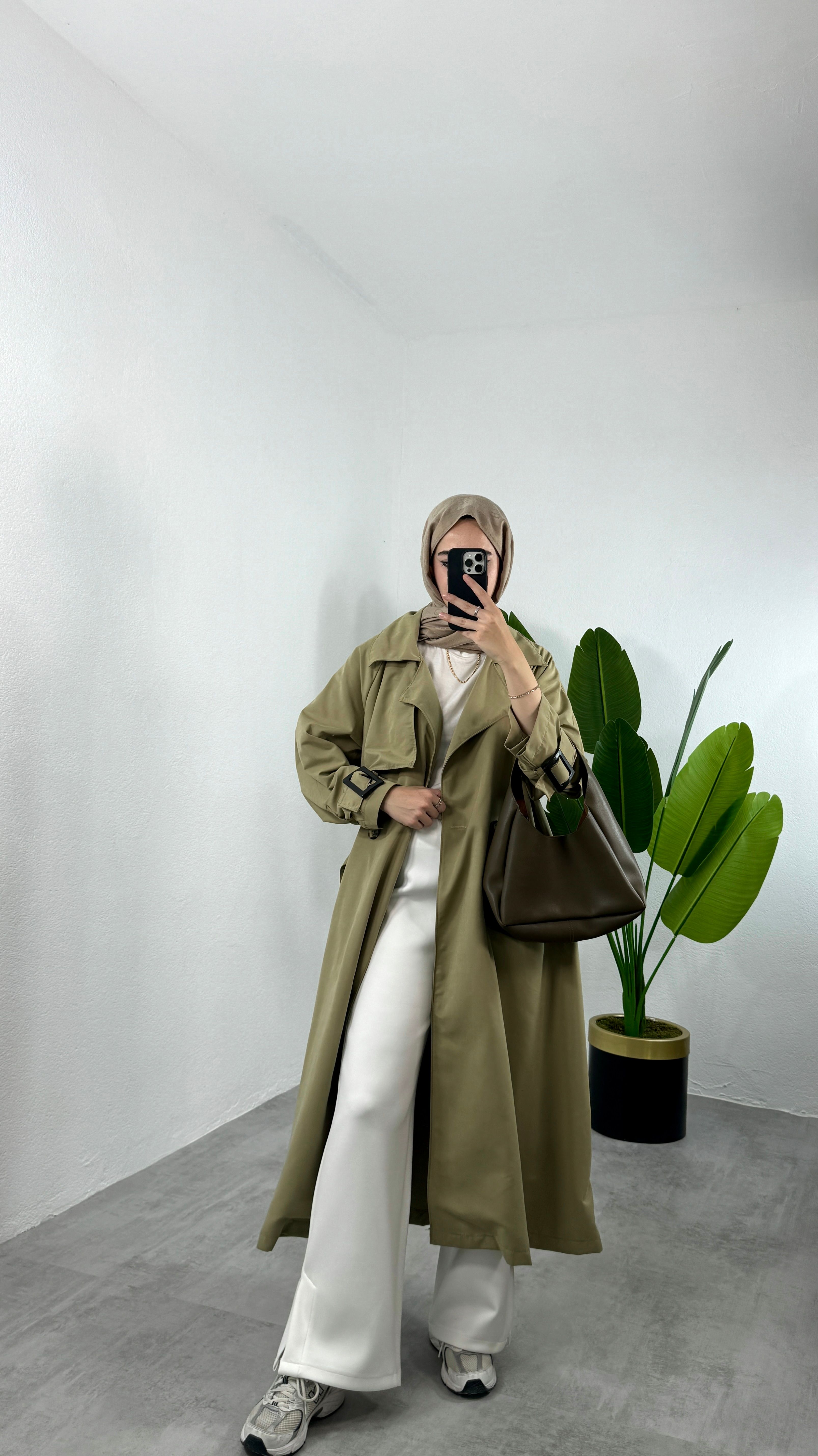 Oversize Trençkot - Yağ Yeşili