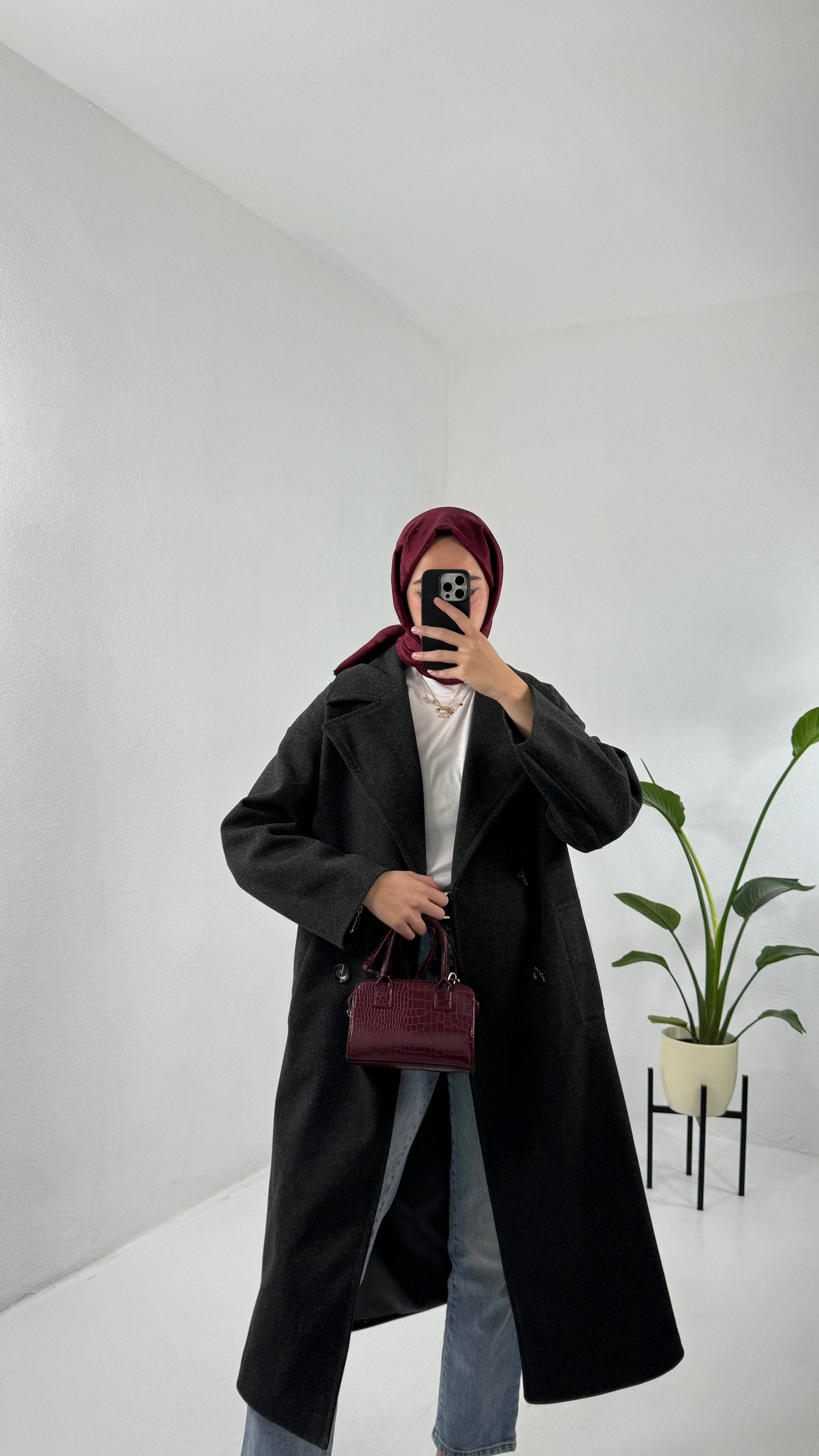 Oversize Astarlı Kaşe Kaban