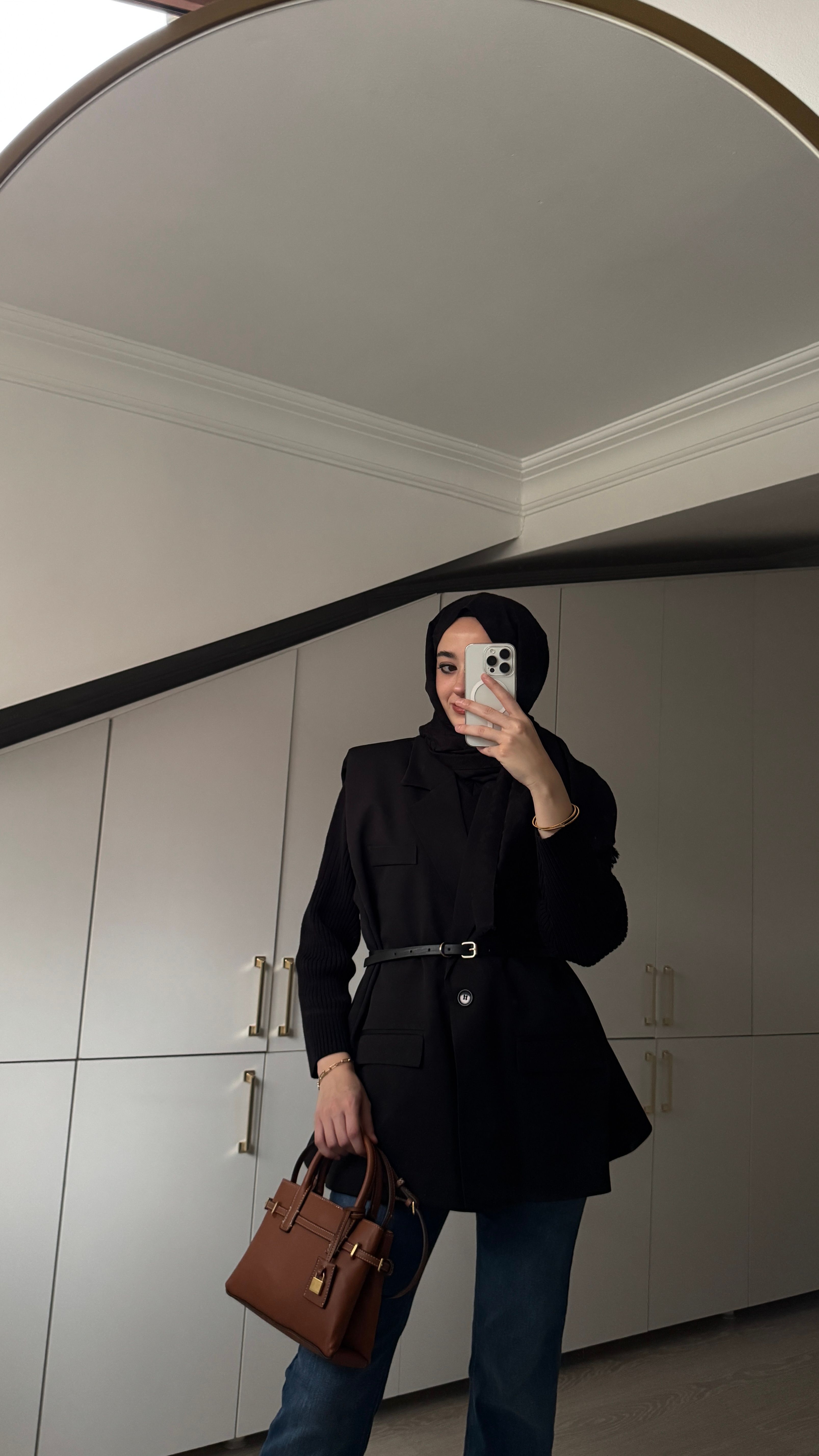 Oversize Kemerli Yelek - Siyah