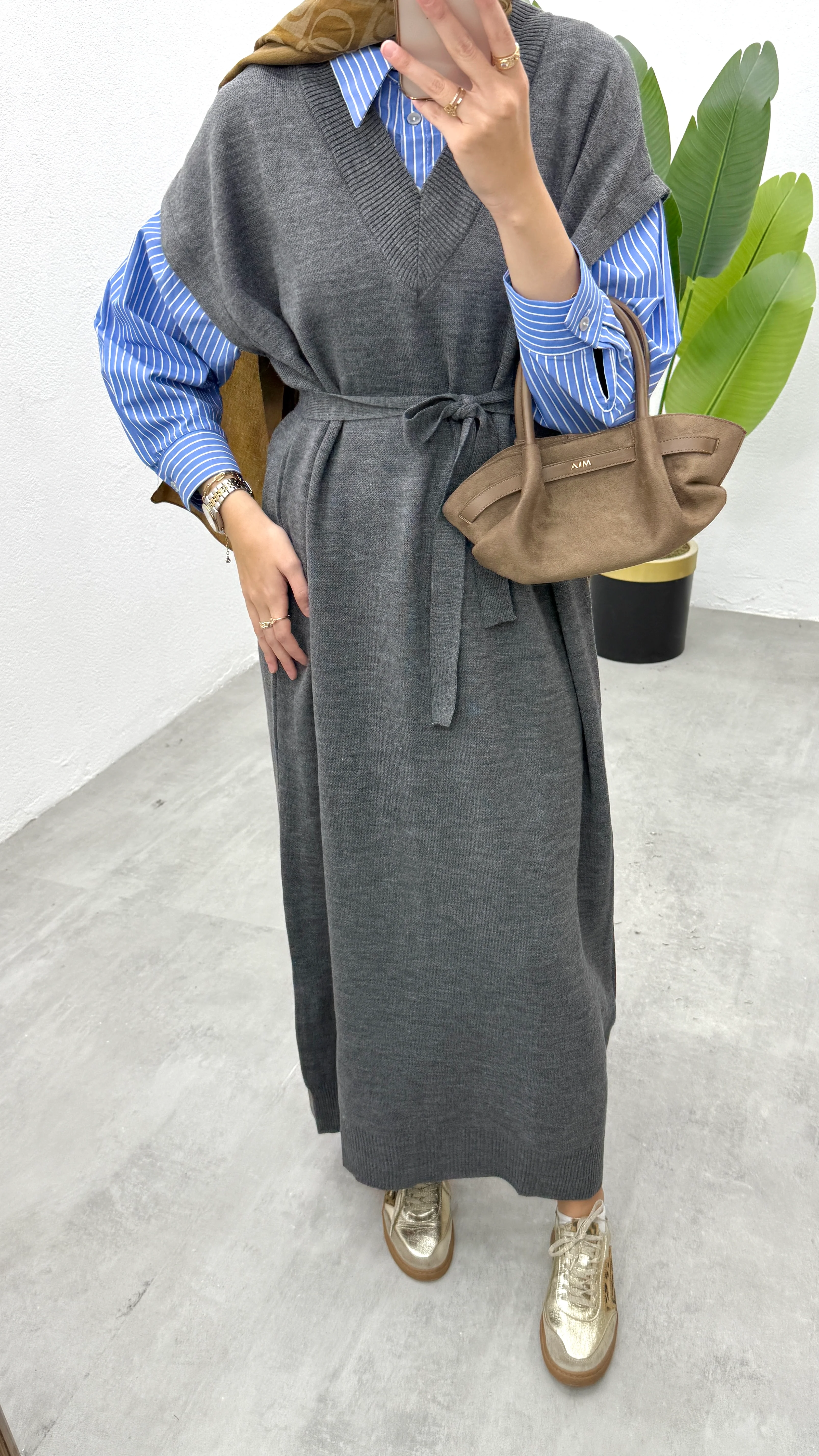 Triko Garnilli Elbise - Gri