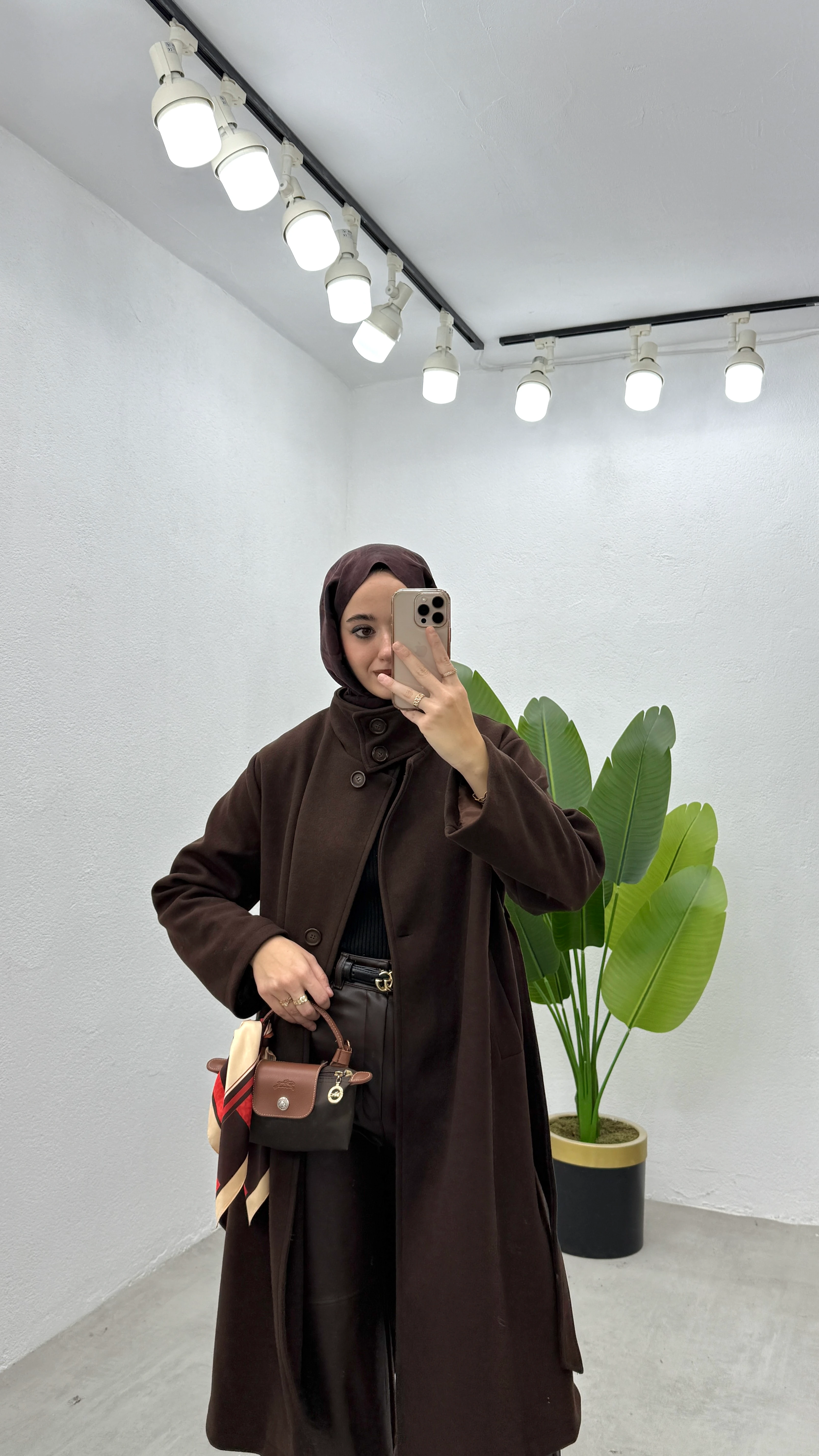 Uzun Dik Yaka Kaşe Kaban - Kahve