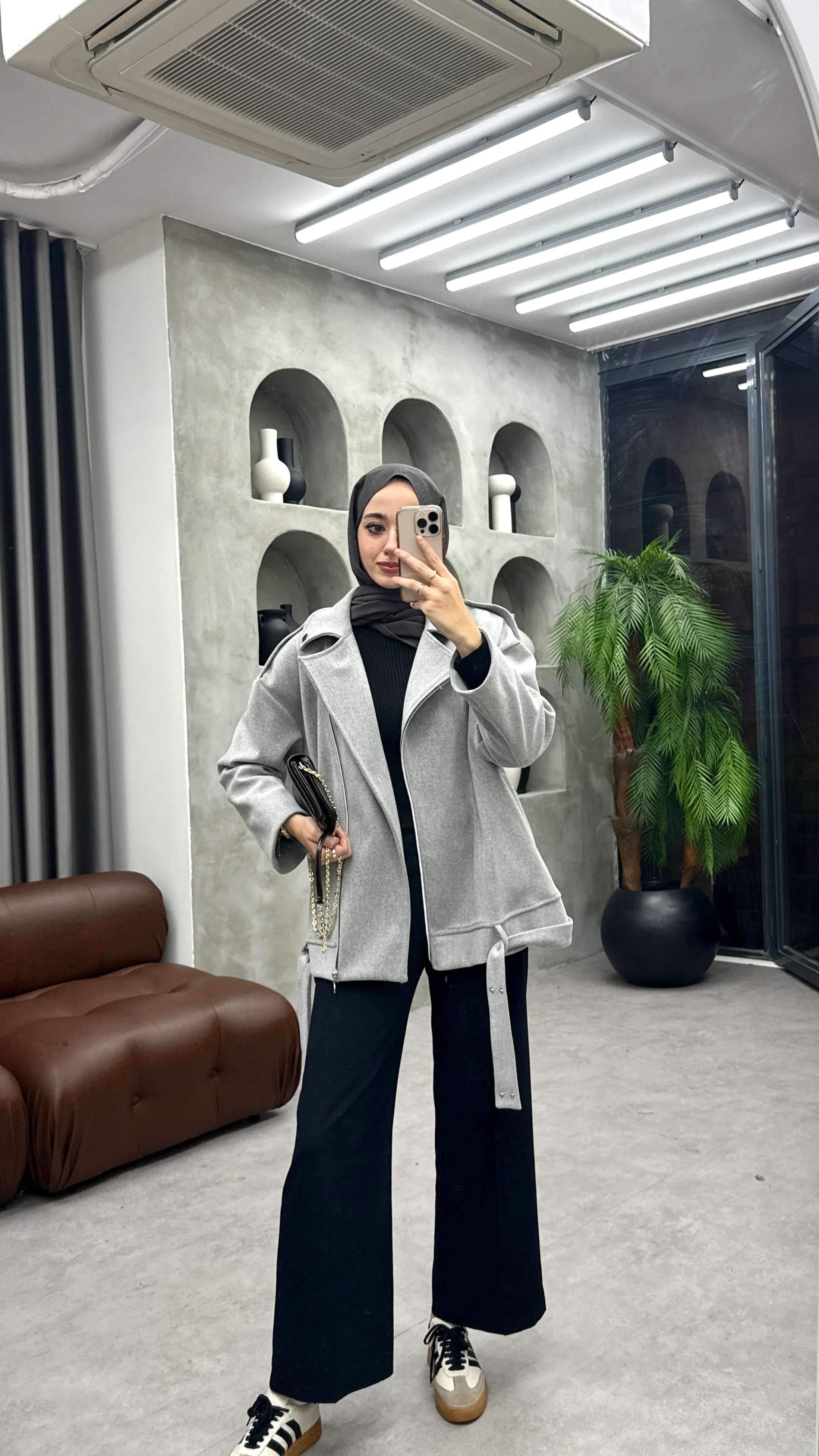 Fermuarlı Kaşe Ceket - Gri