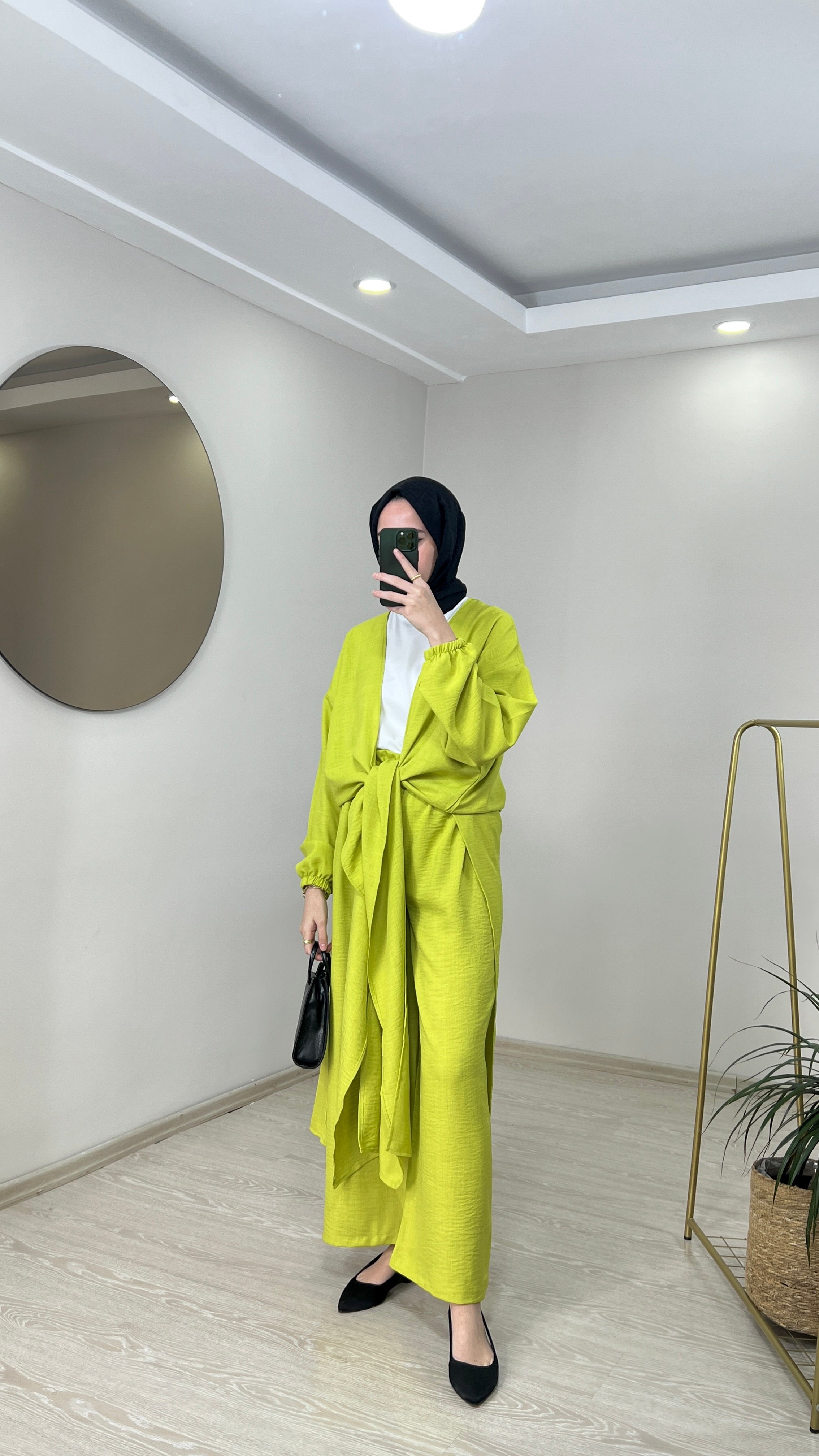 Bağlamalı Kimono Takım - Yağ Yeşili