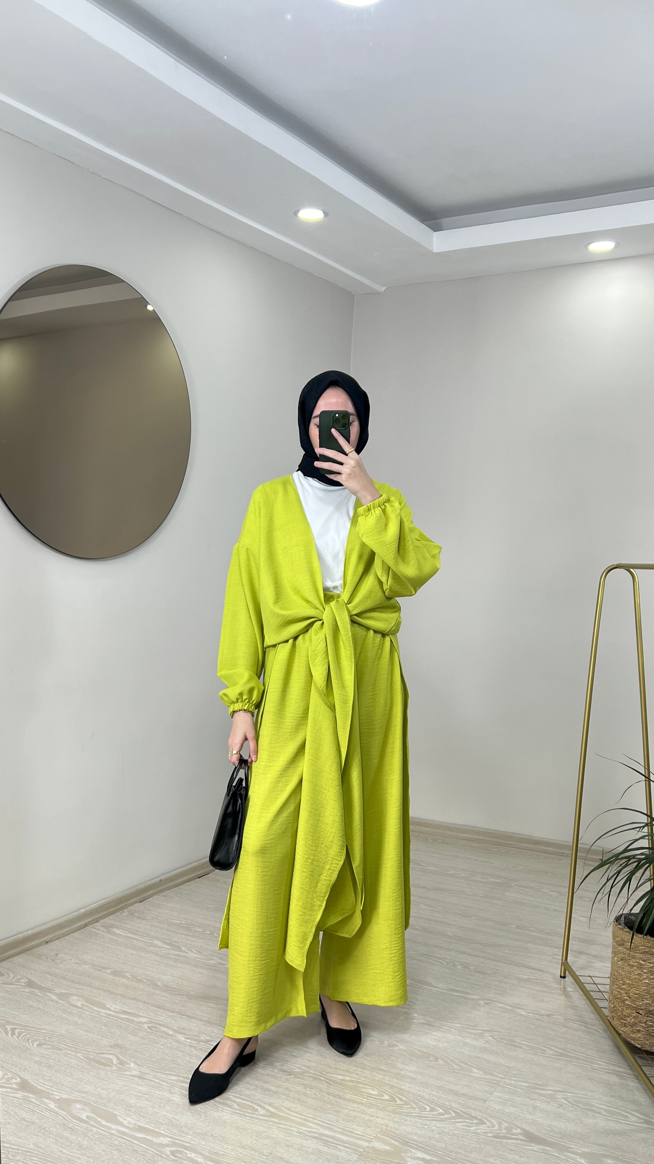 Bağlamalı Kimono Takım - Yağ Yeşili