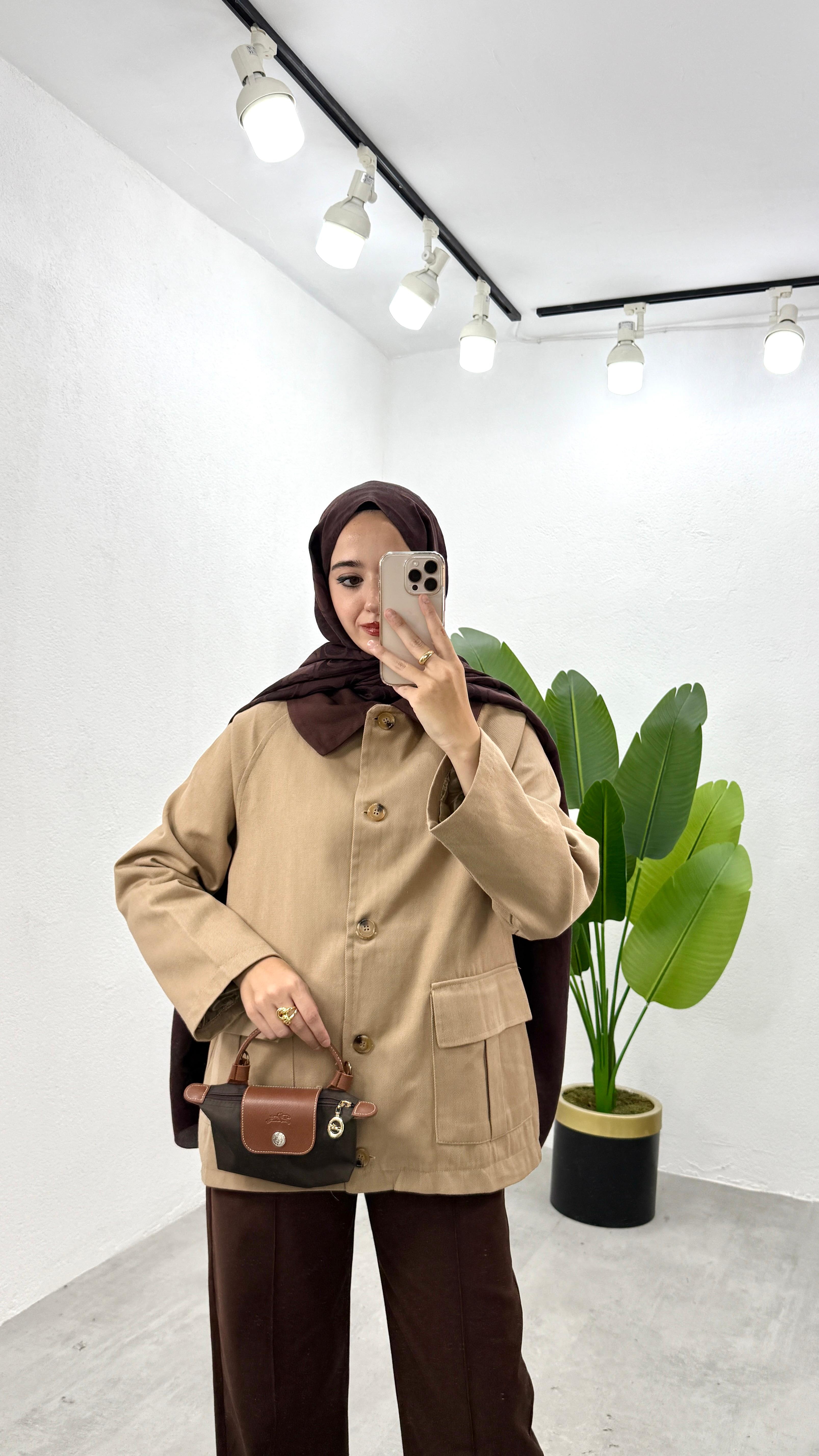 Gabardin Parka Ceket - Camel
