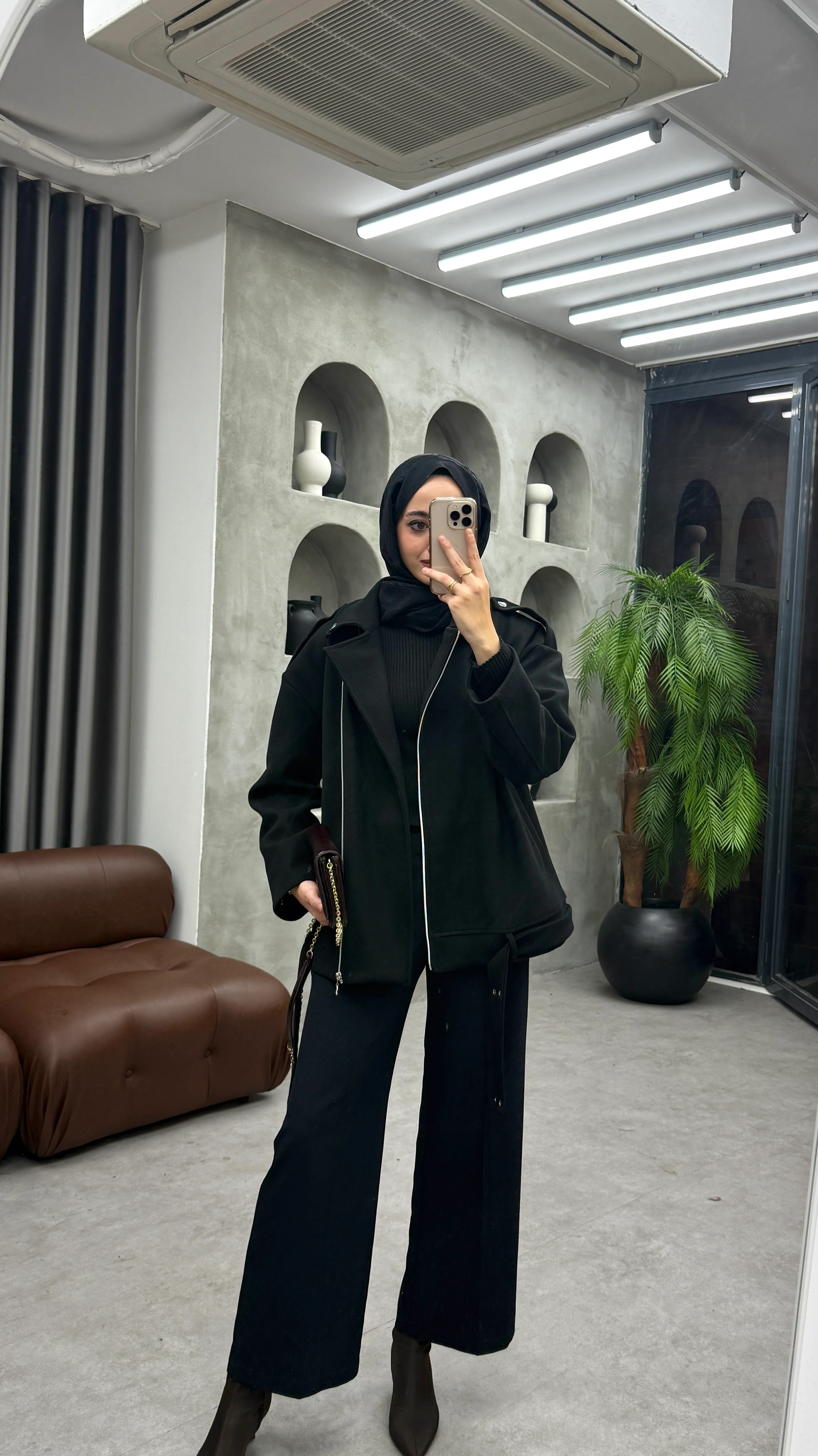 Fermuarlı Kaşe Ceket - Siyah