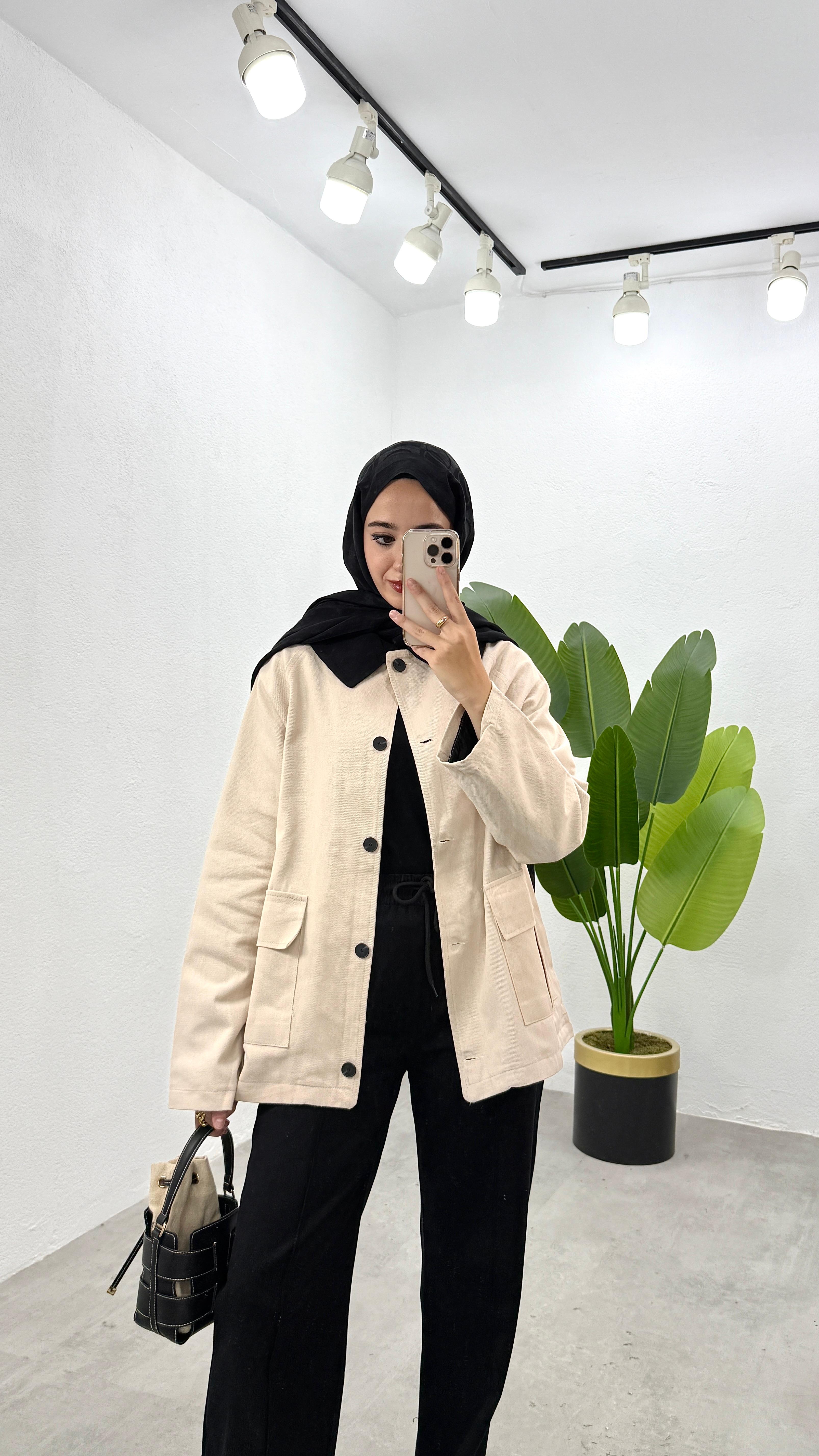 Gabardin Parka Ceket - Taş