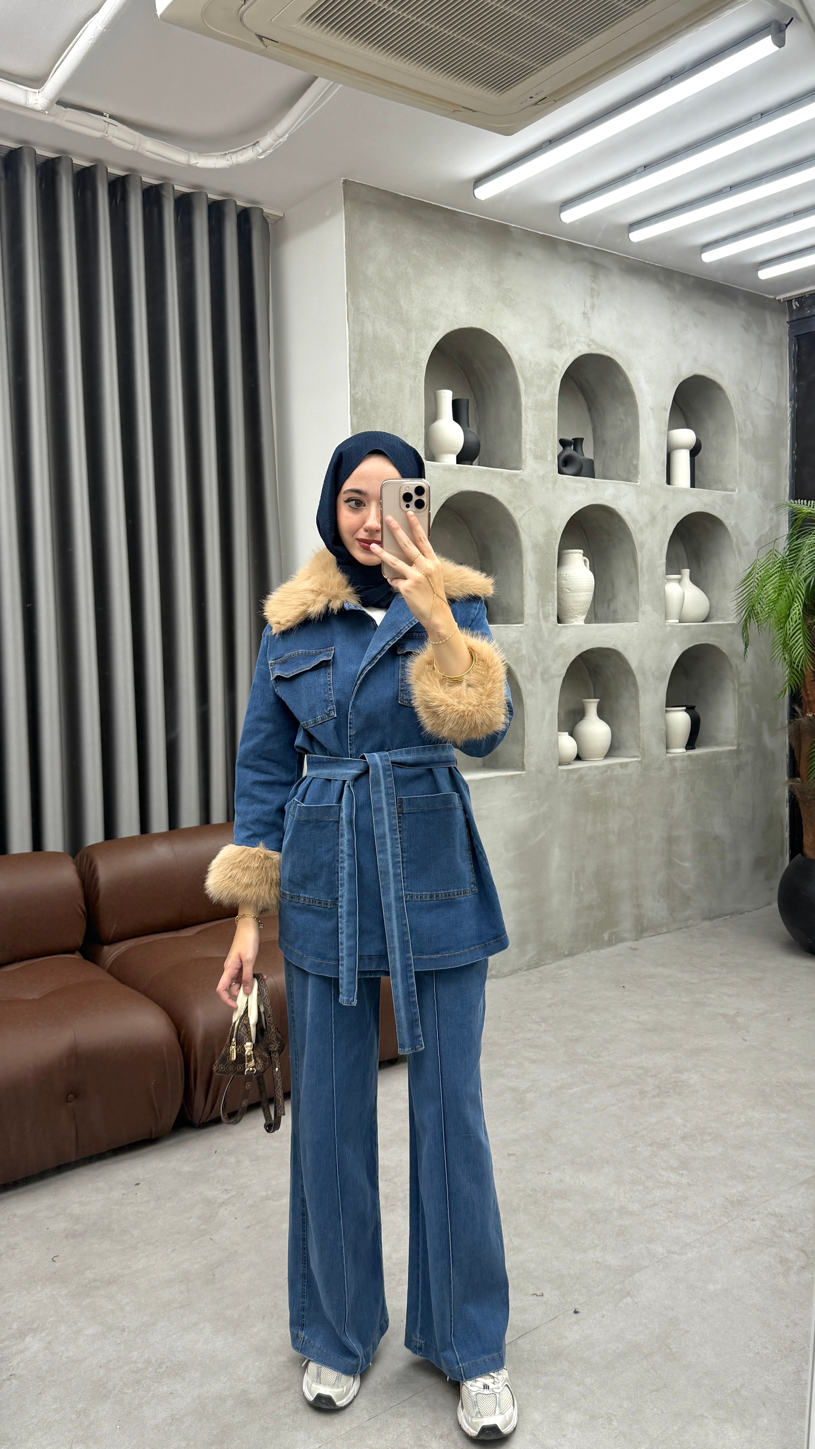 Kürklü Denim Takım