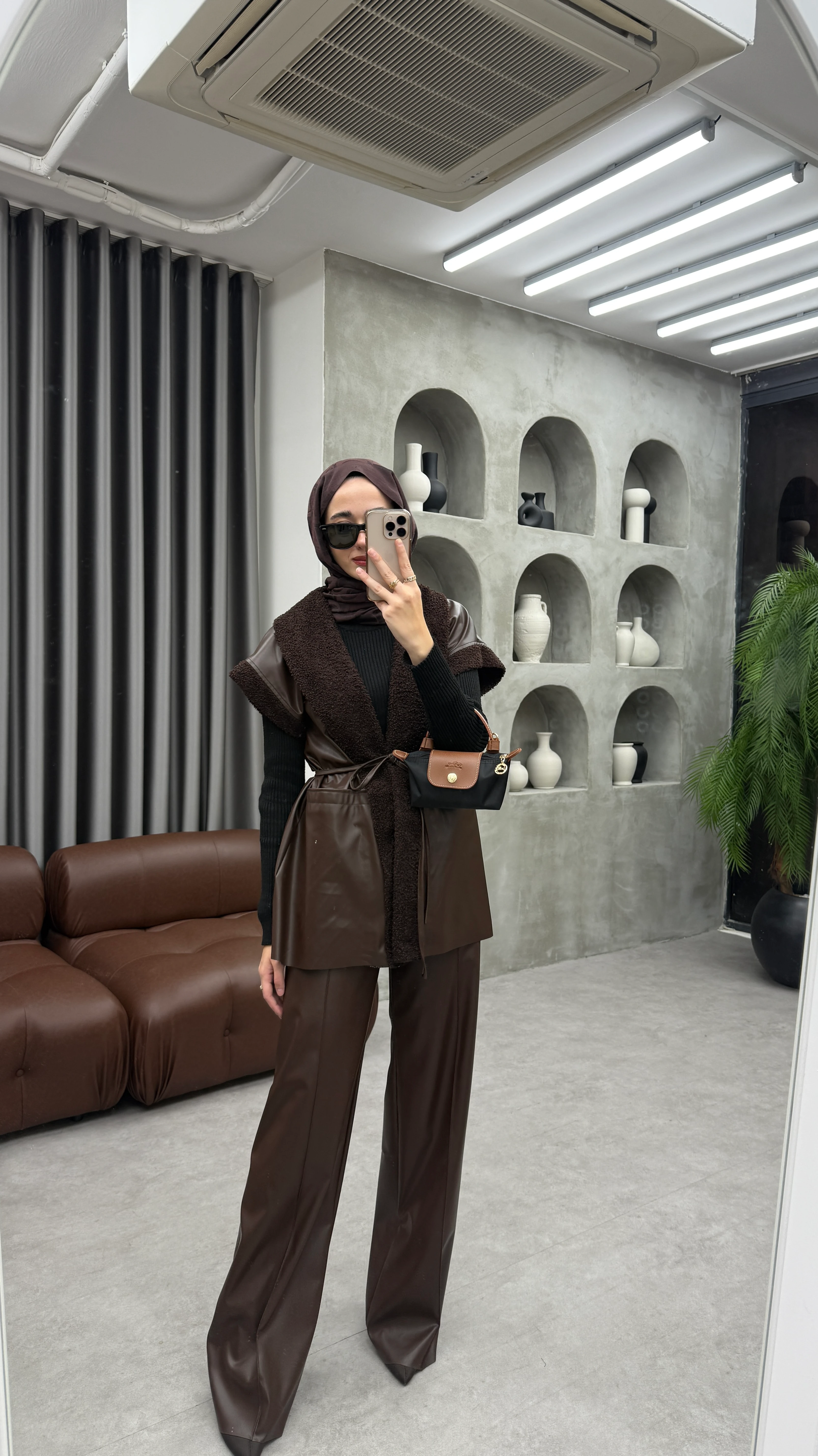 Deri Yelekli Takım - Kahve