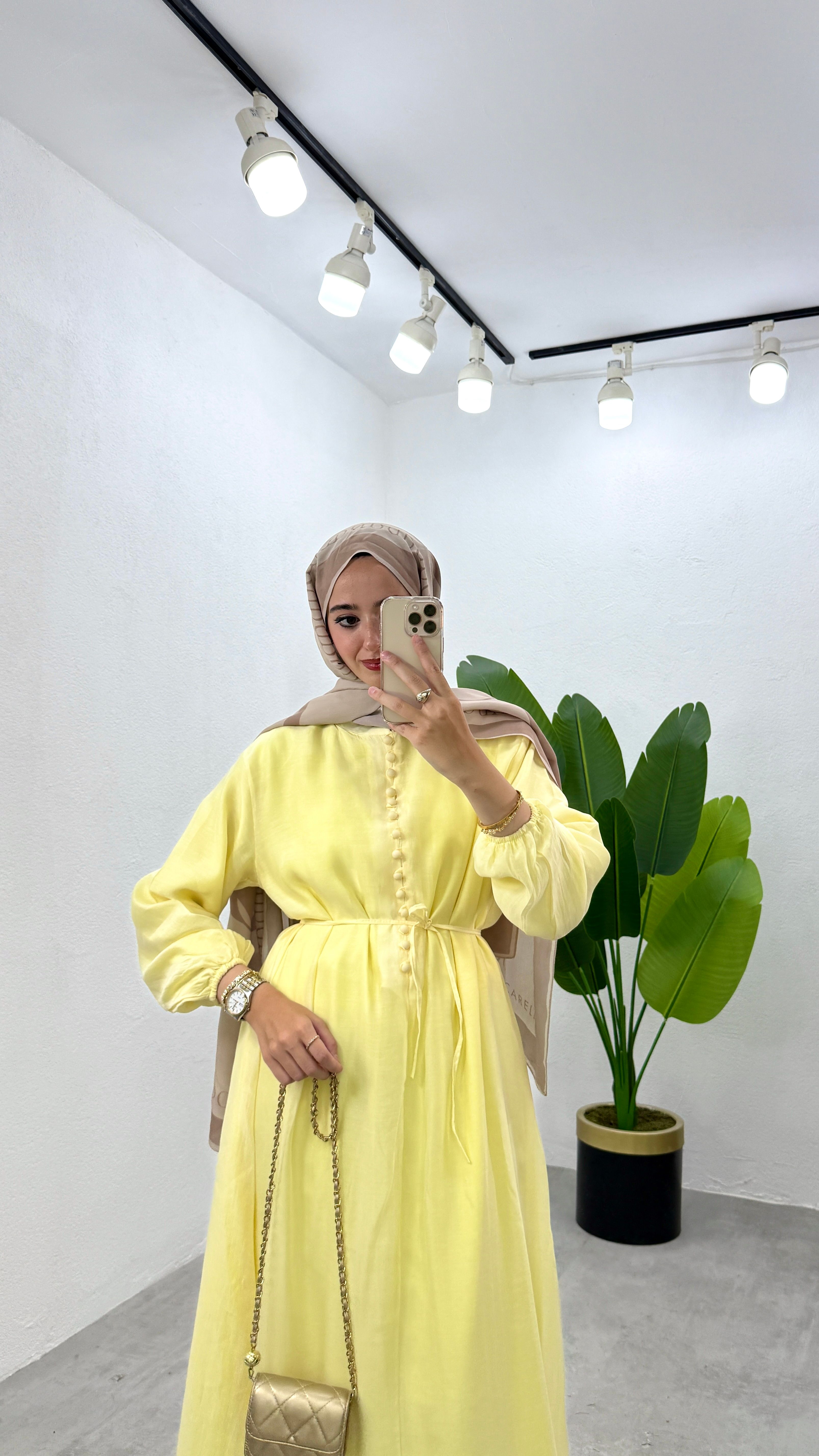 Rüya Astarlı Elbise - Sarı