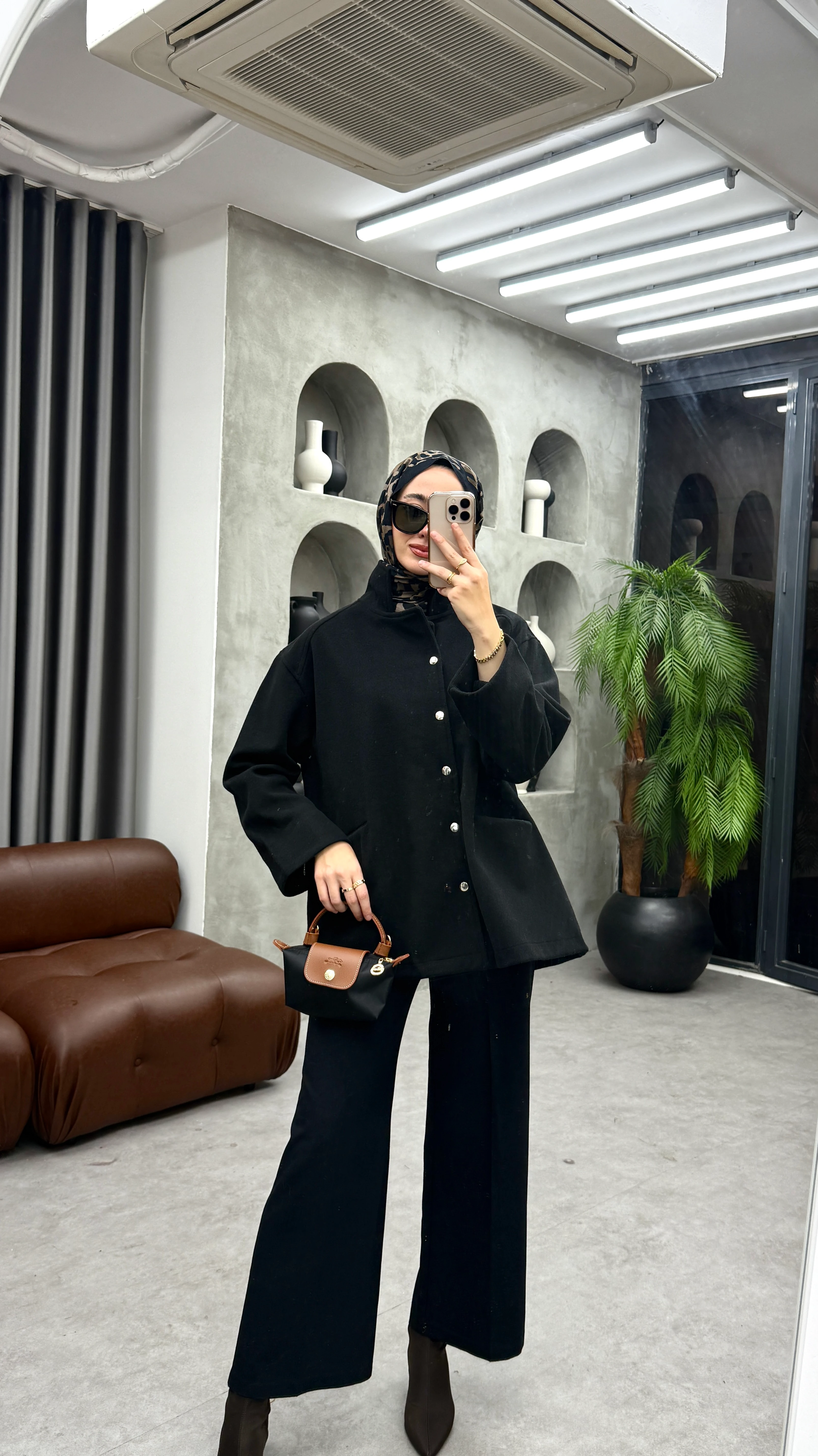 Çıtçıtlı Kaşe Ceket - Siyah