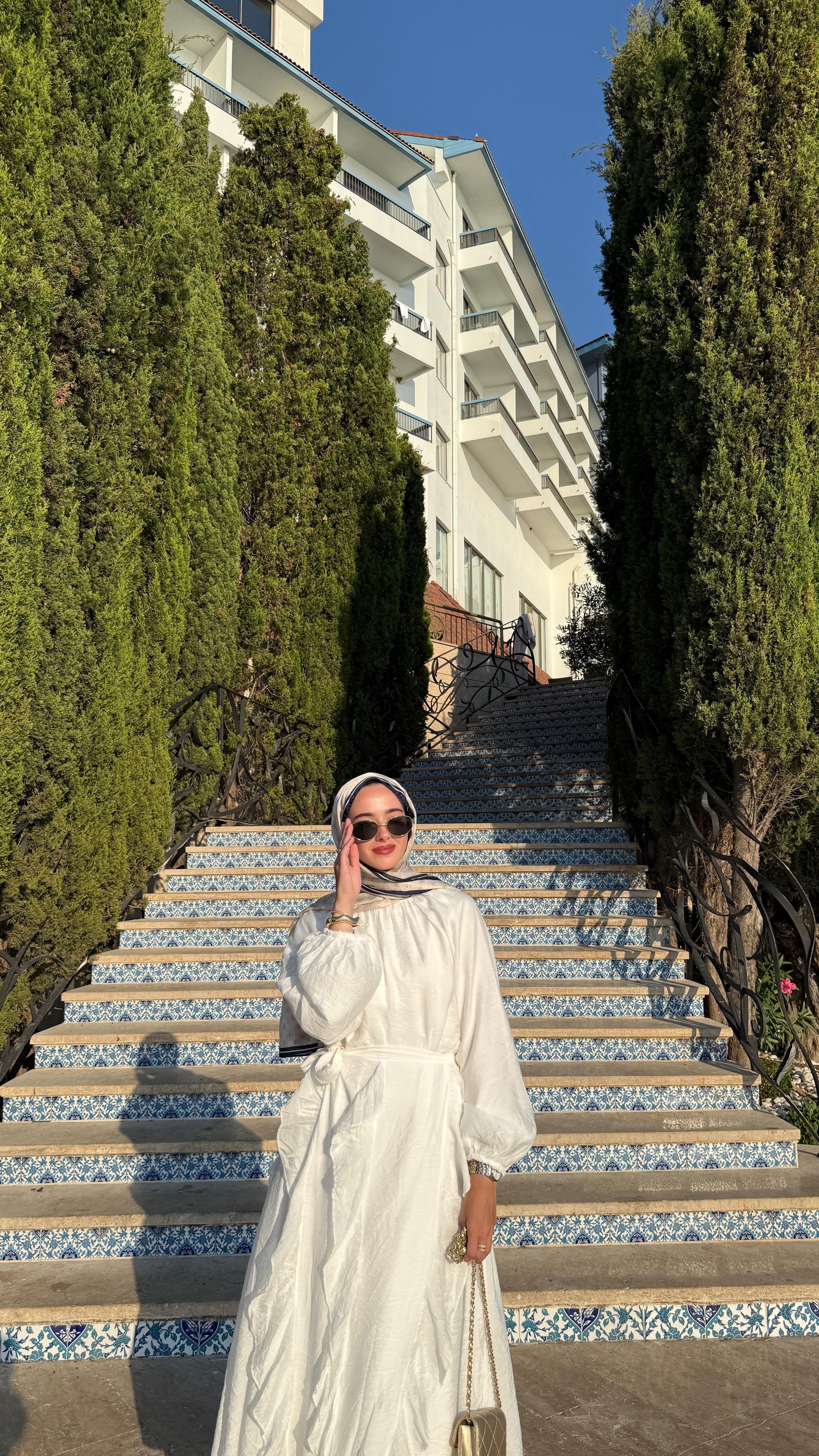 Violet Pelerin Elbise - Beyaz