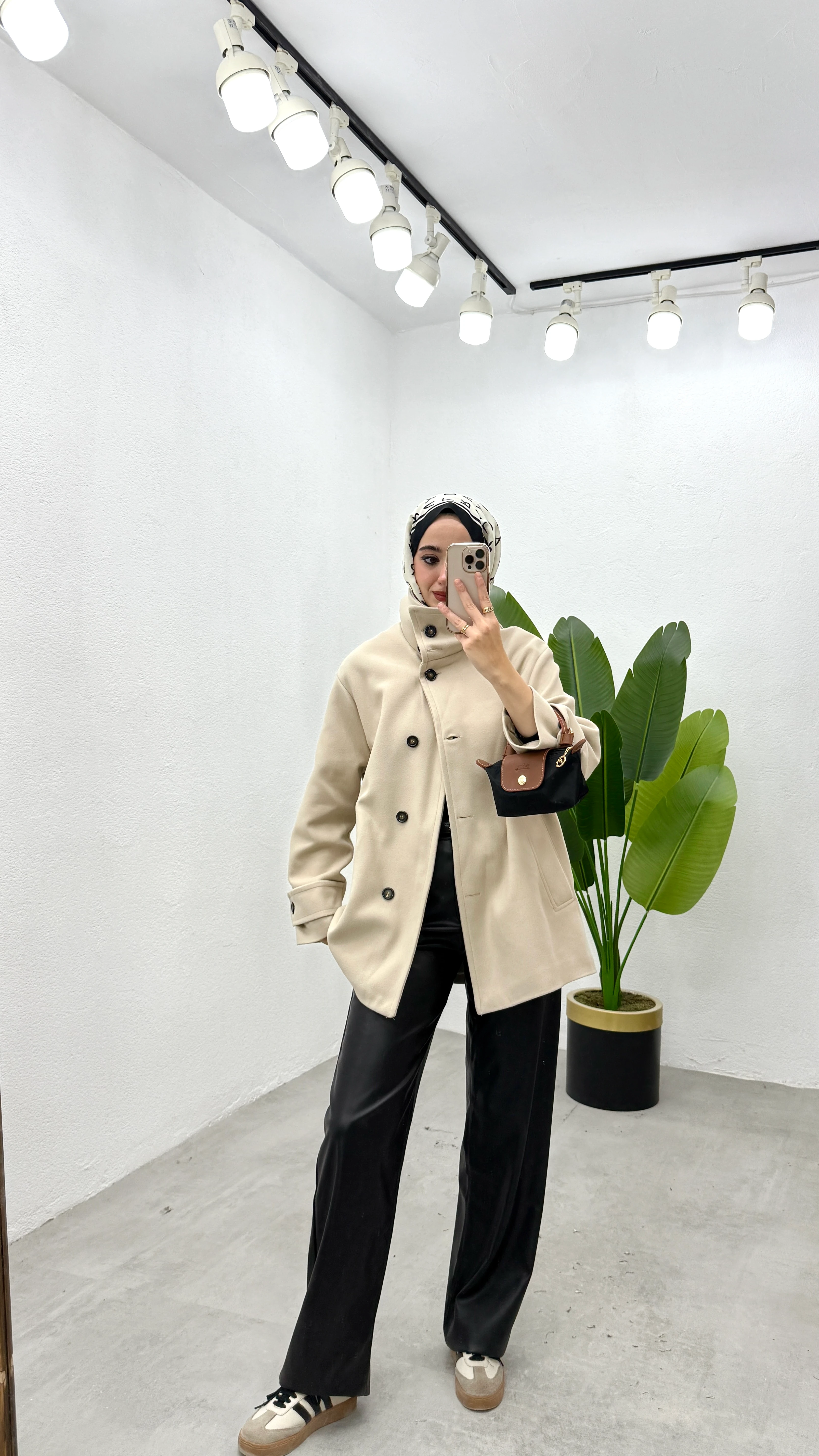 Dik Yaka Kaşe Kaban - Bej