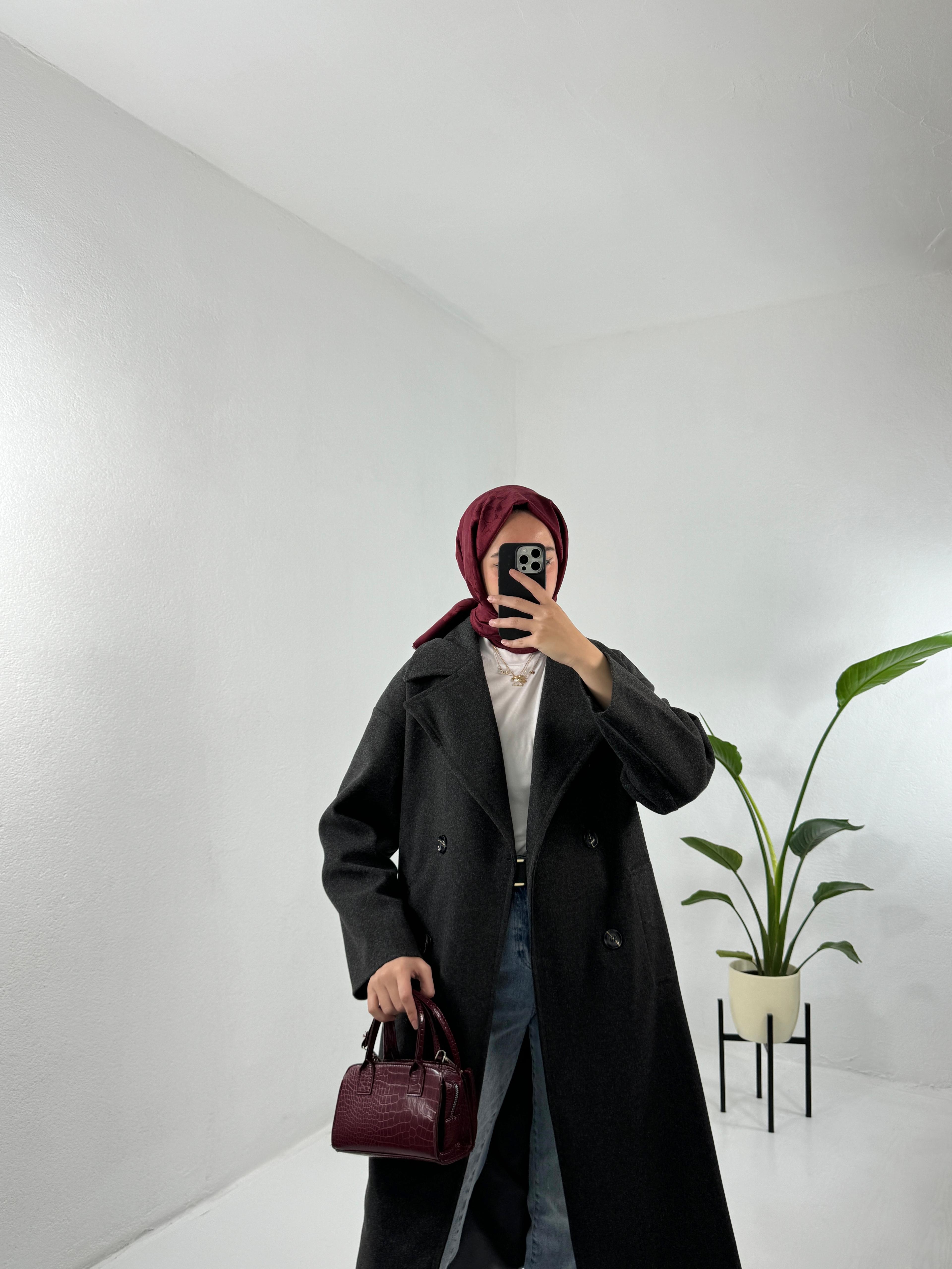 Oversize Astarlı Kaşe Kaban
