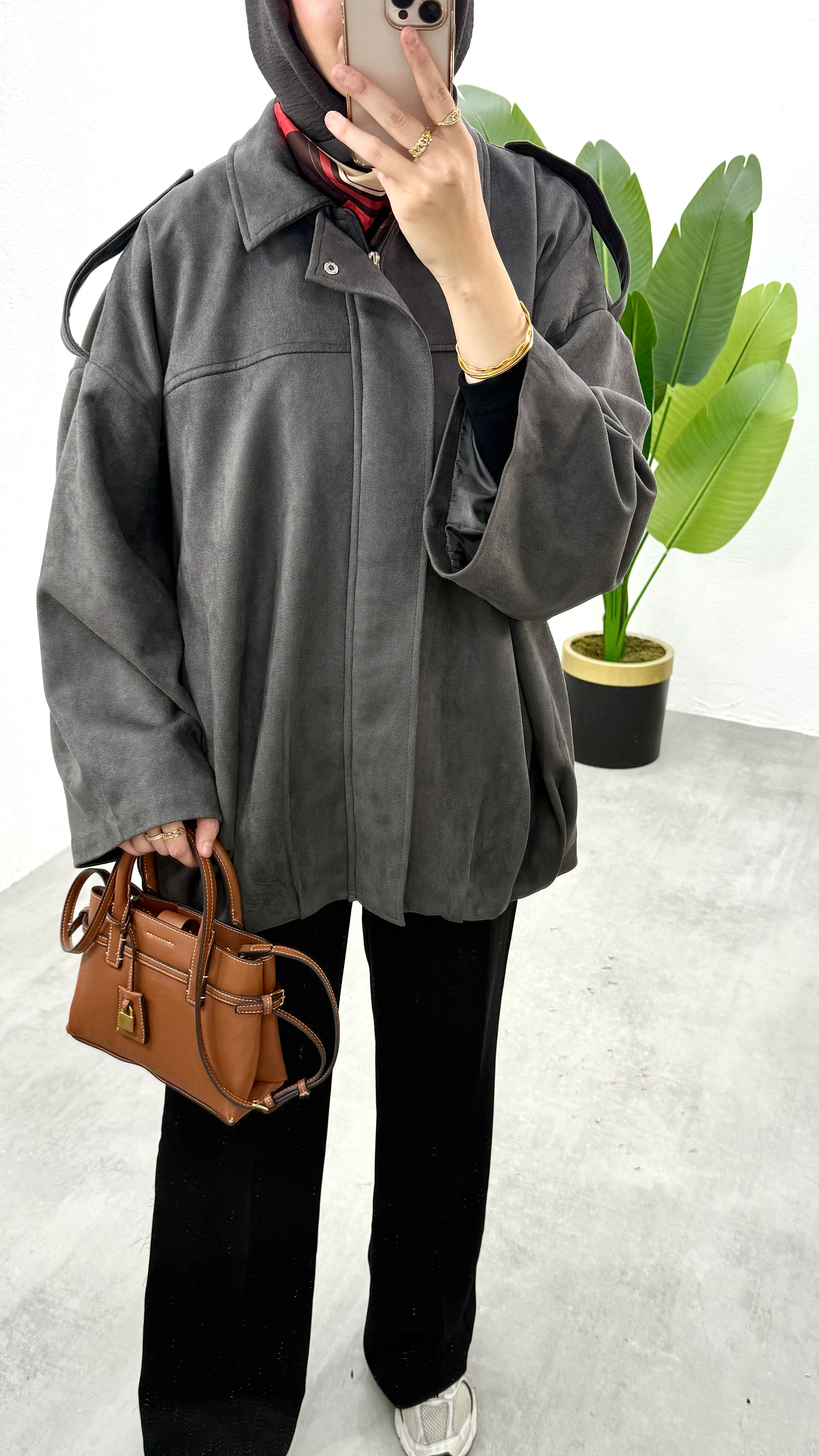 Bomber Süet Ceket - Gri