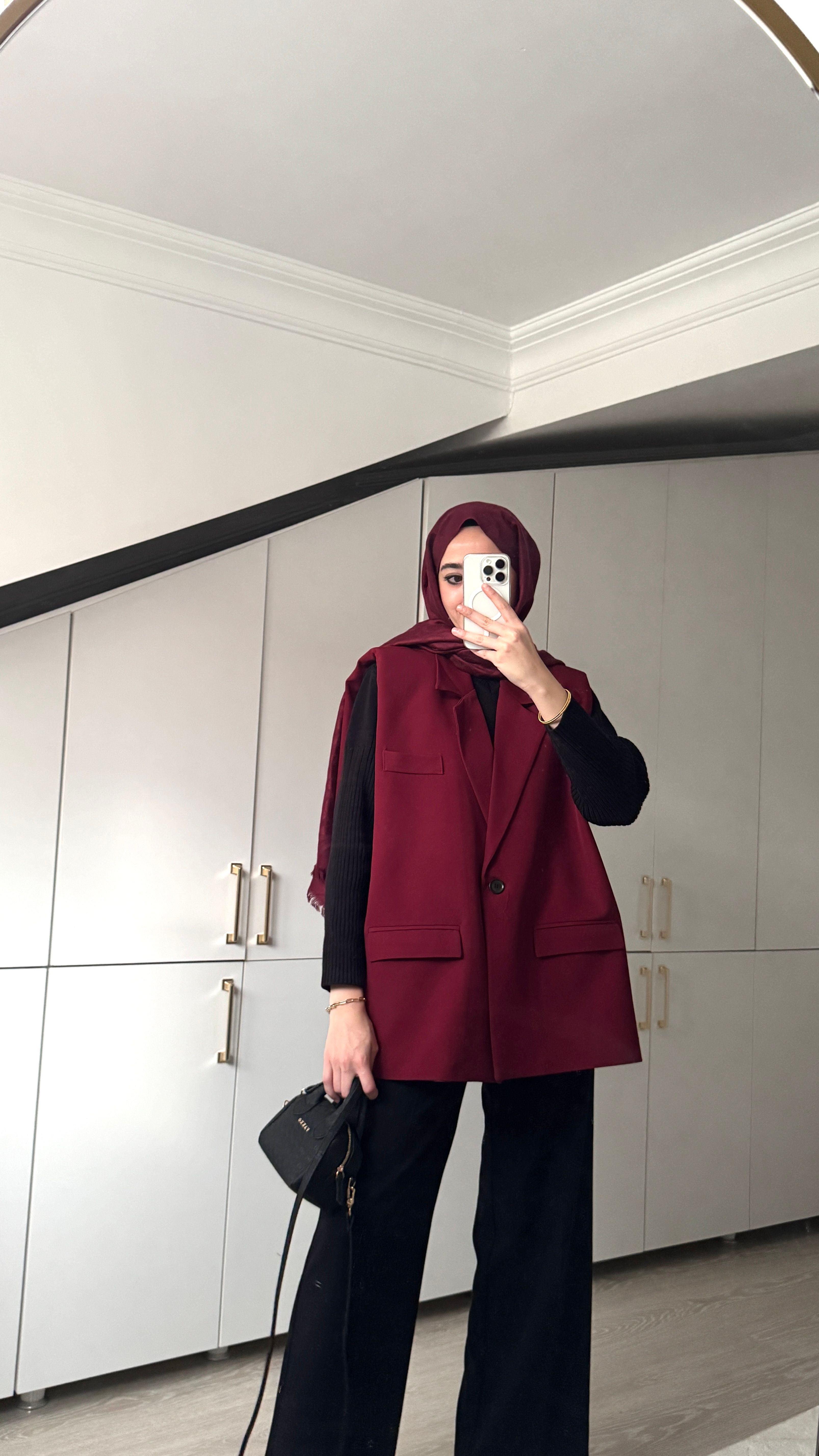 Oversize Kemerli Yelek - Bordo