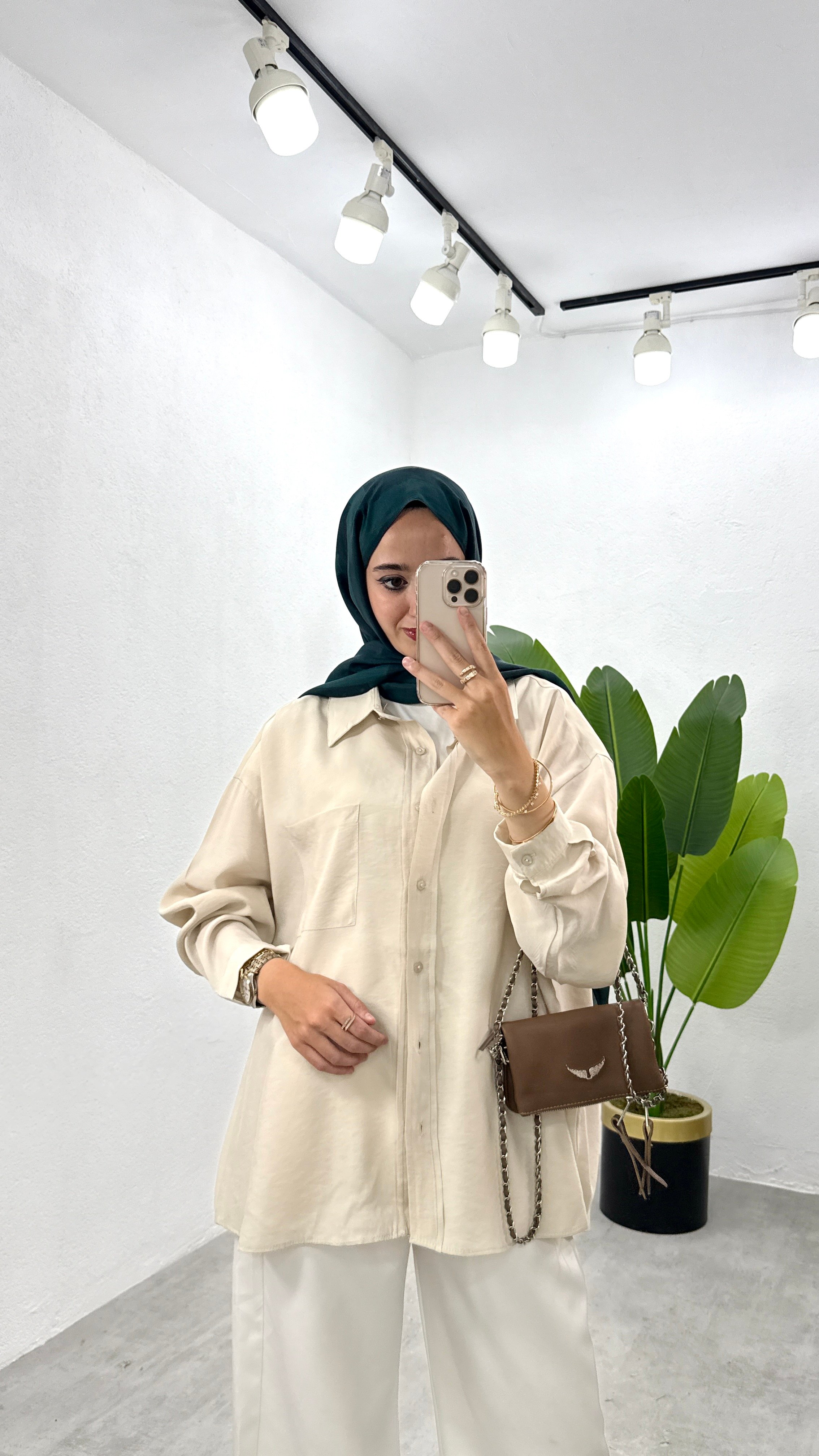 Cepli Oversize Gömlek - Taş