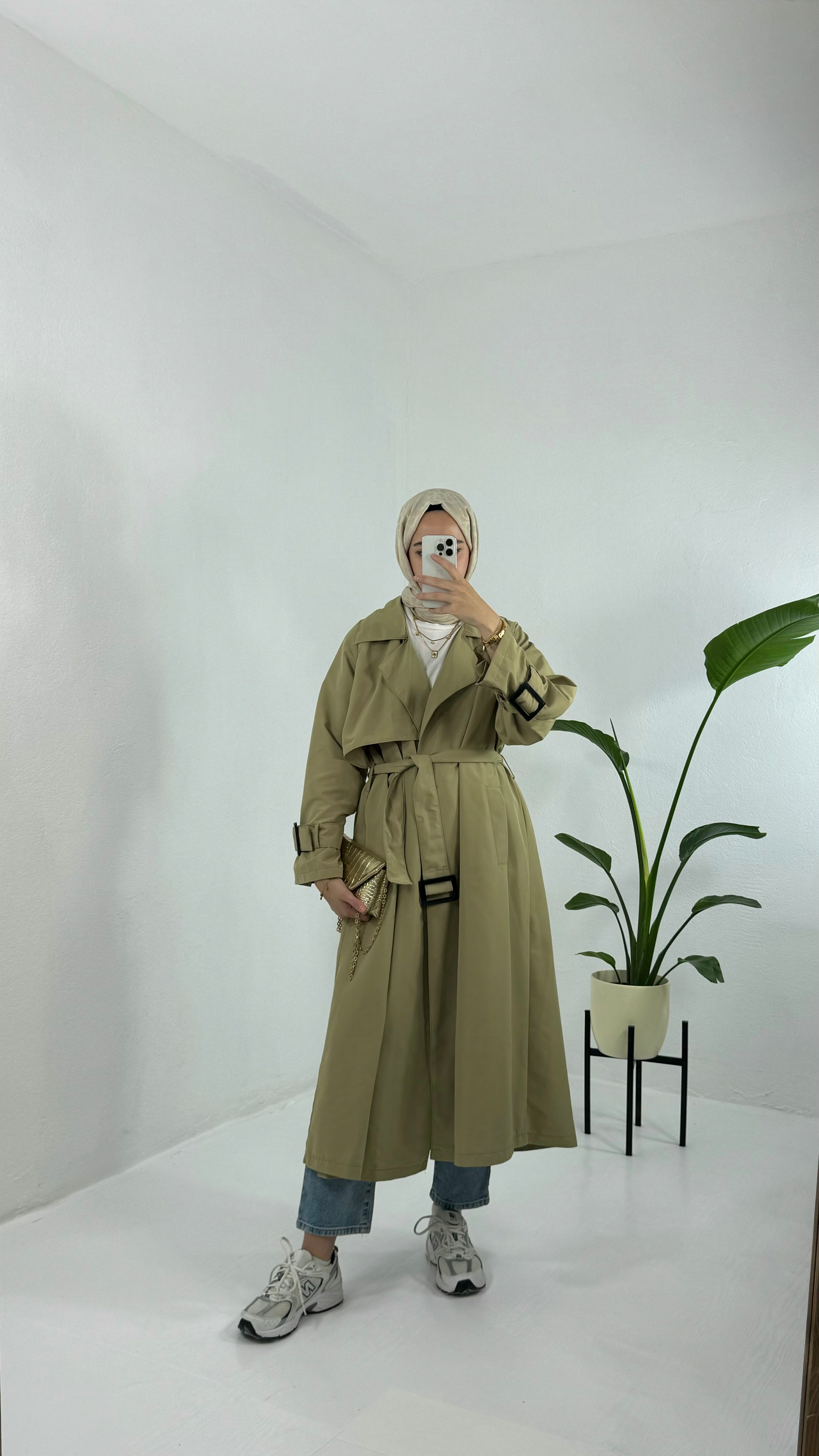 Oversize Trençkot - Yağ Yeşili