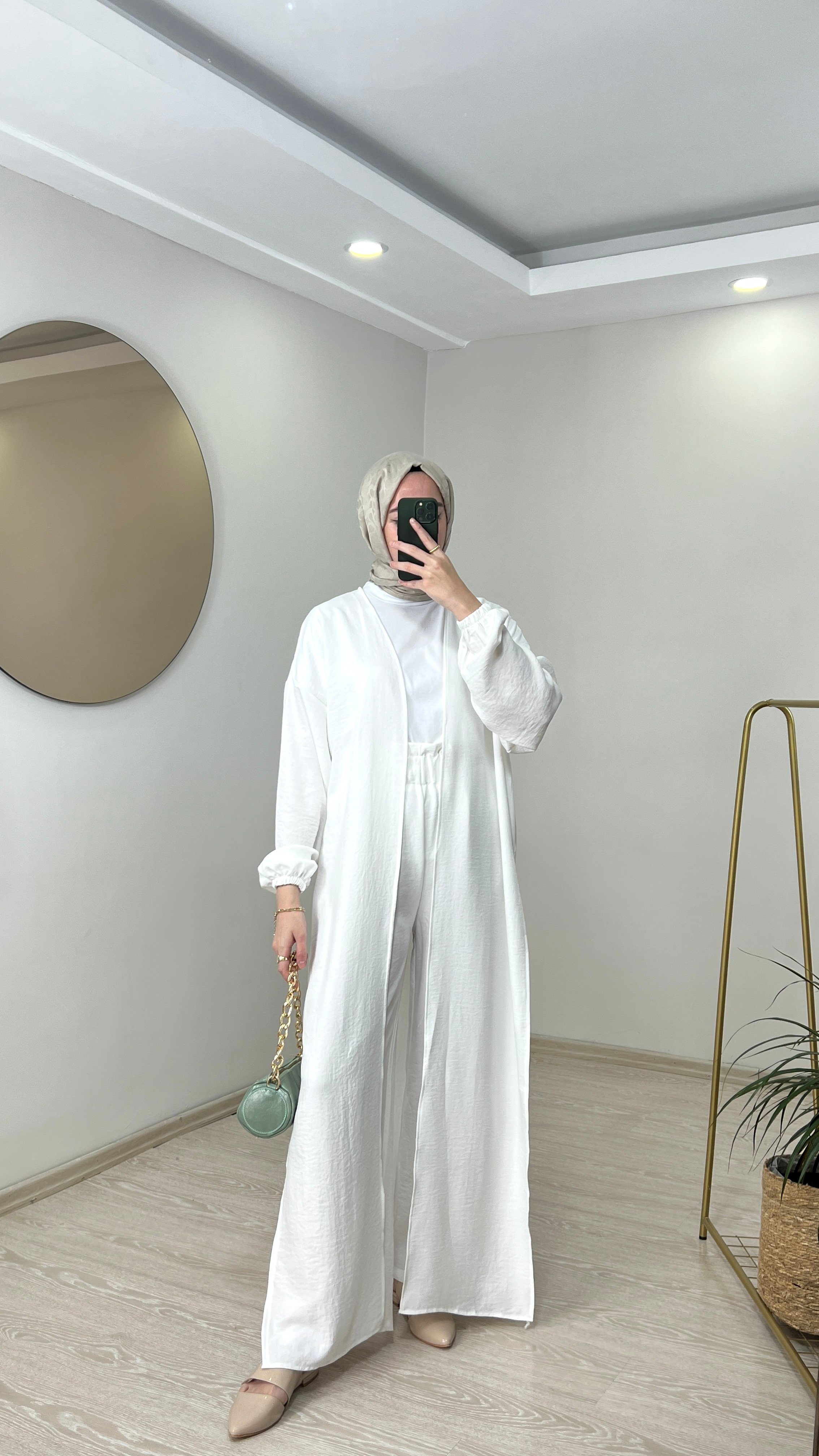 Bağlamalı Kimono Takım - Beyaz