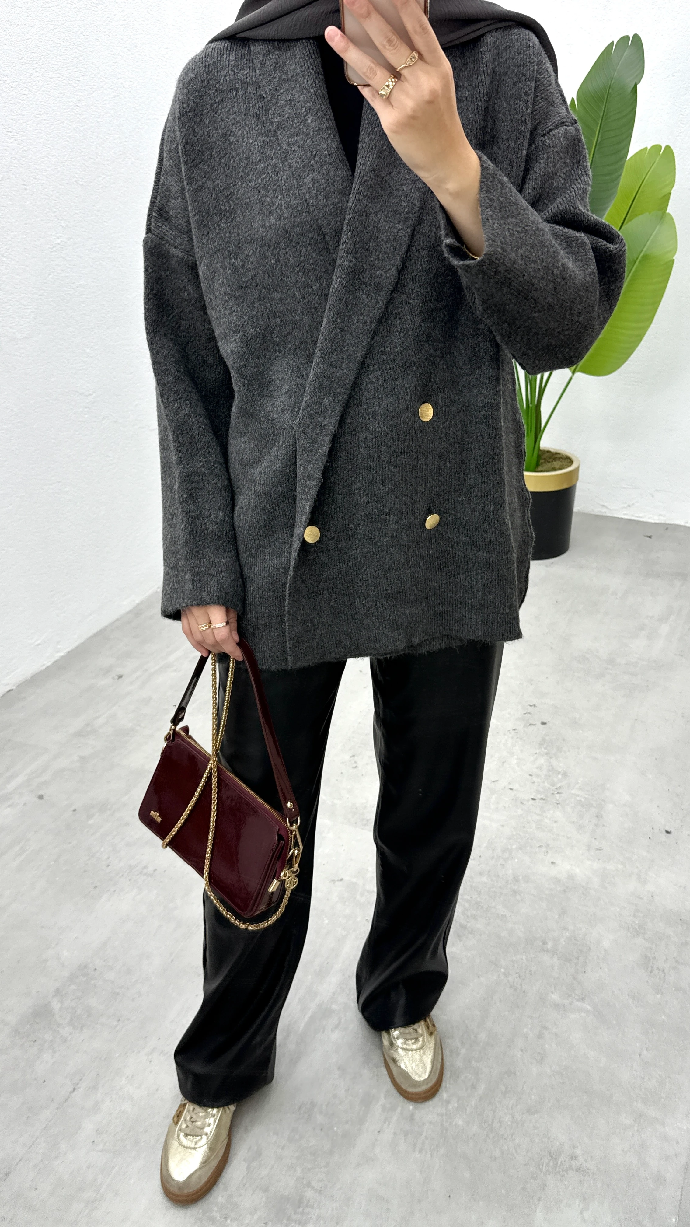 Düğmeli Ceket Hırka - Antrasit