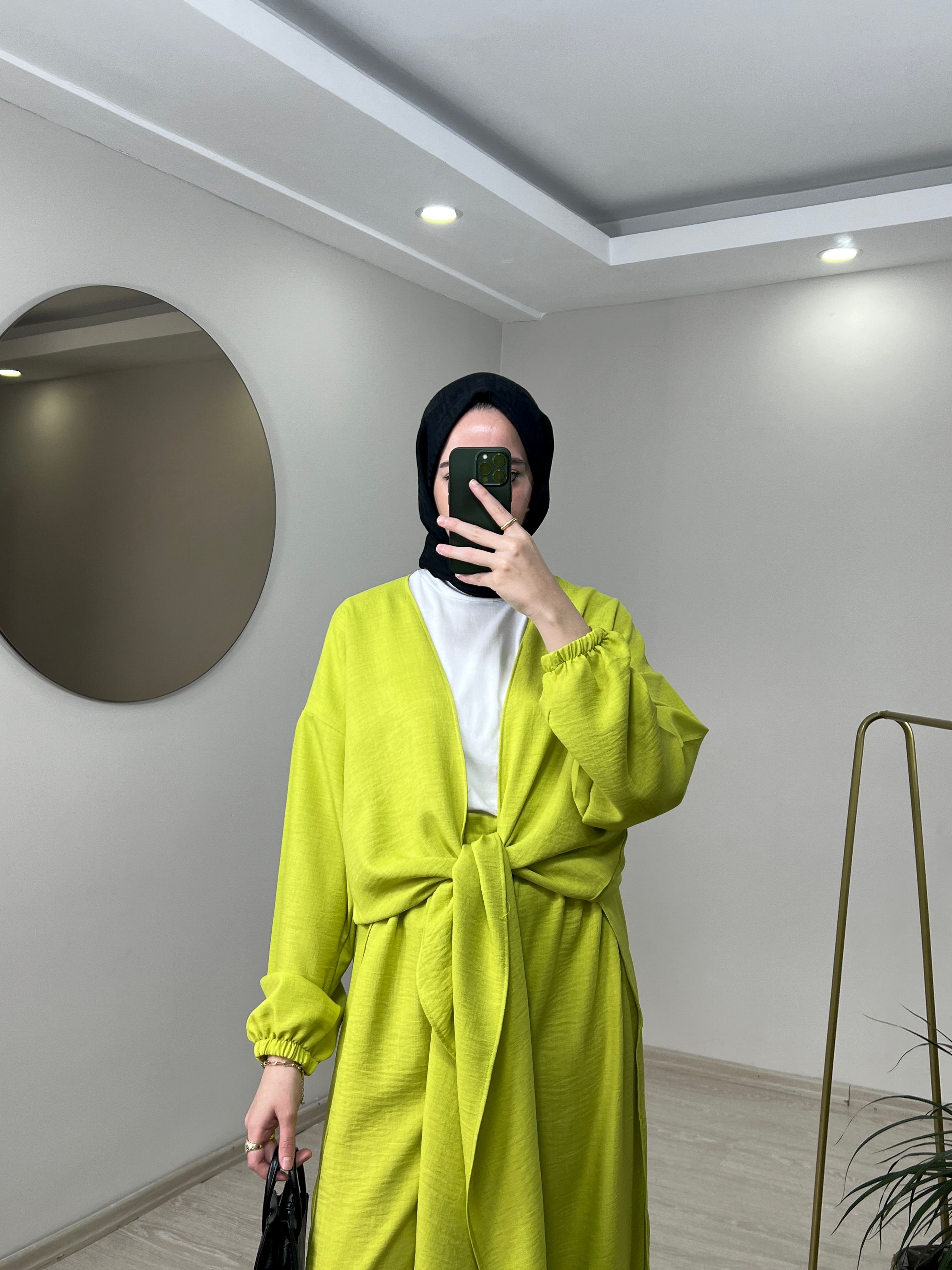 Bağlamalı Kimono Takım - Yağ Yeşili
