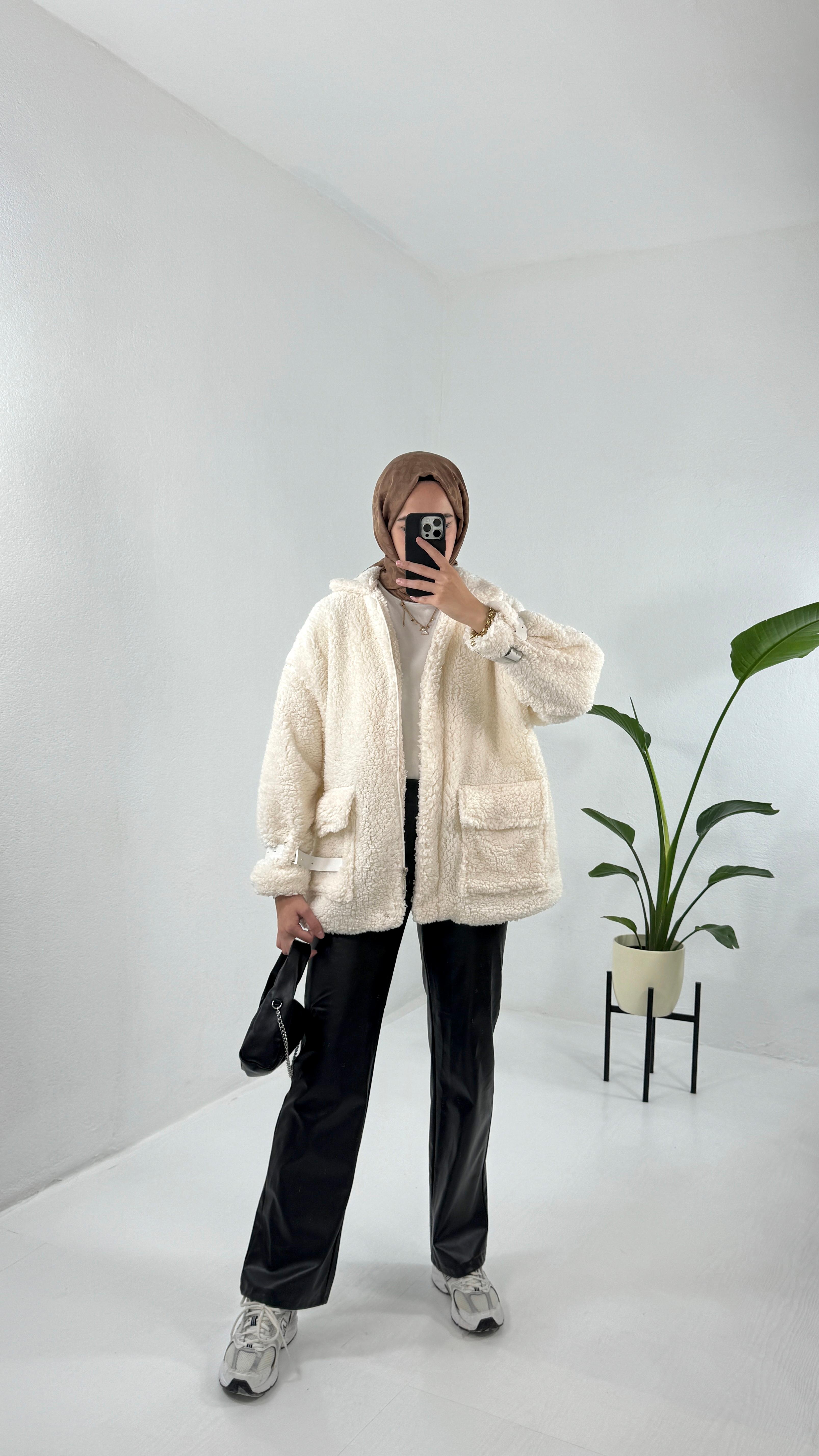 Soft Peluş Ceket Mont - Ekru