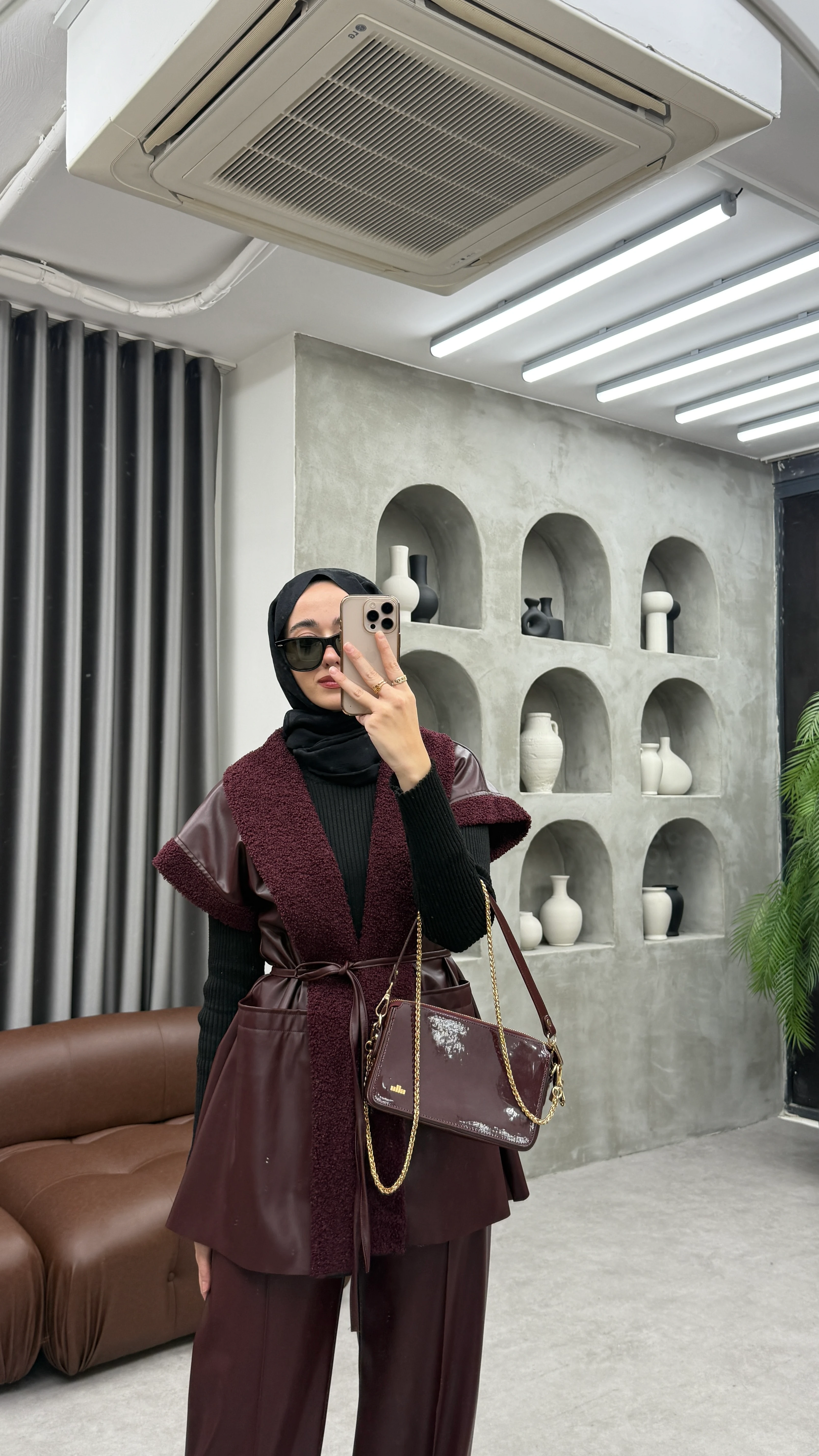 Deri Yelekli Takım - Bordo