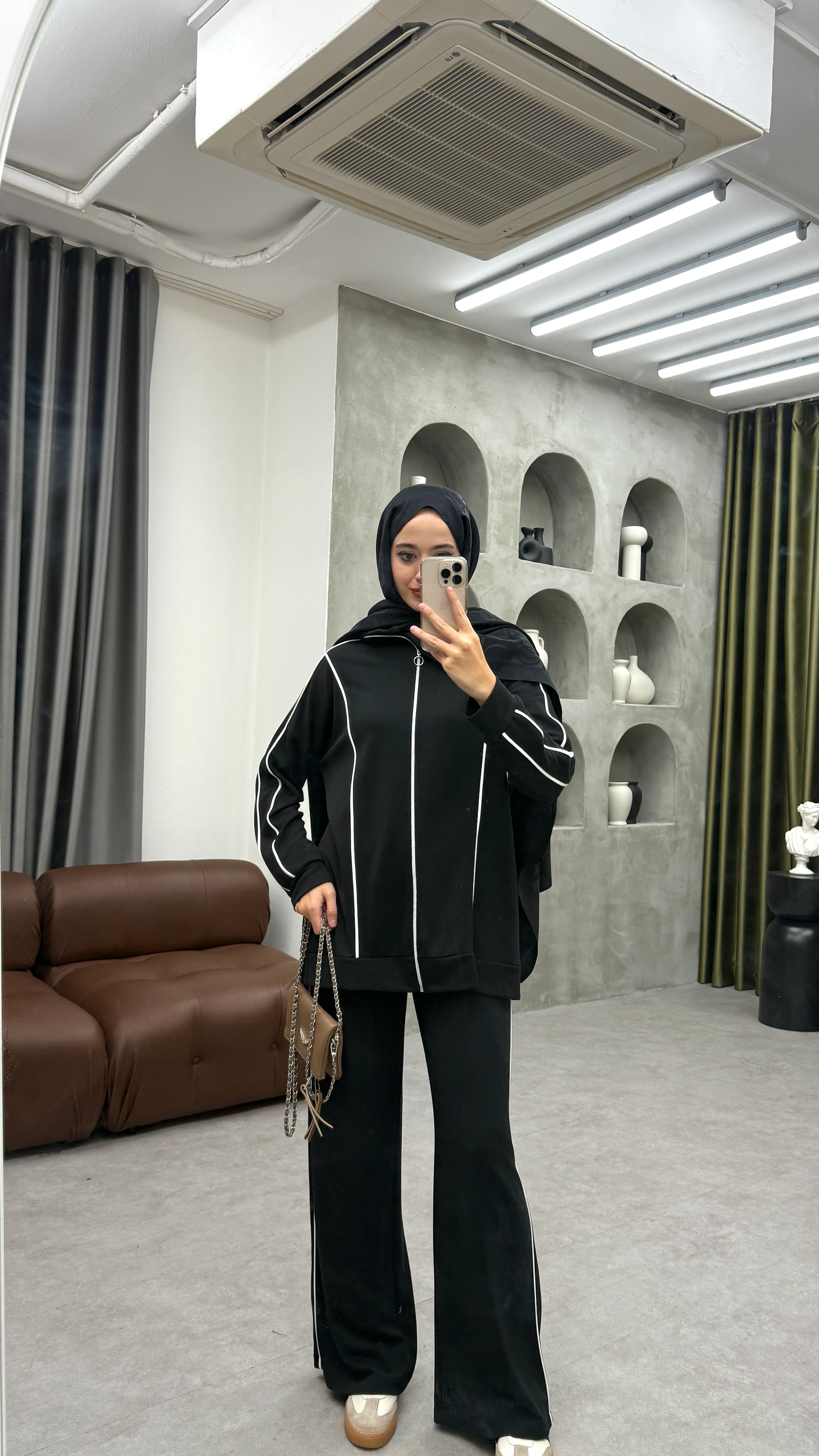 Oysh Şeritli Takım - Siyah