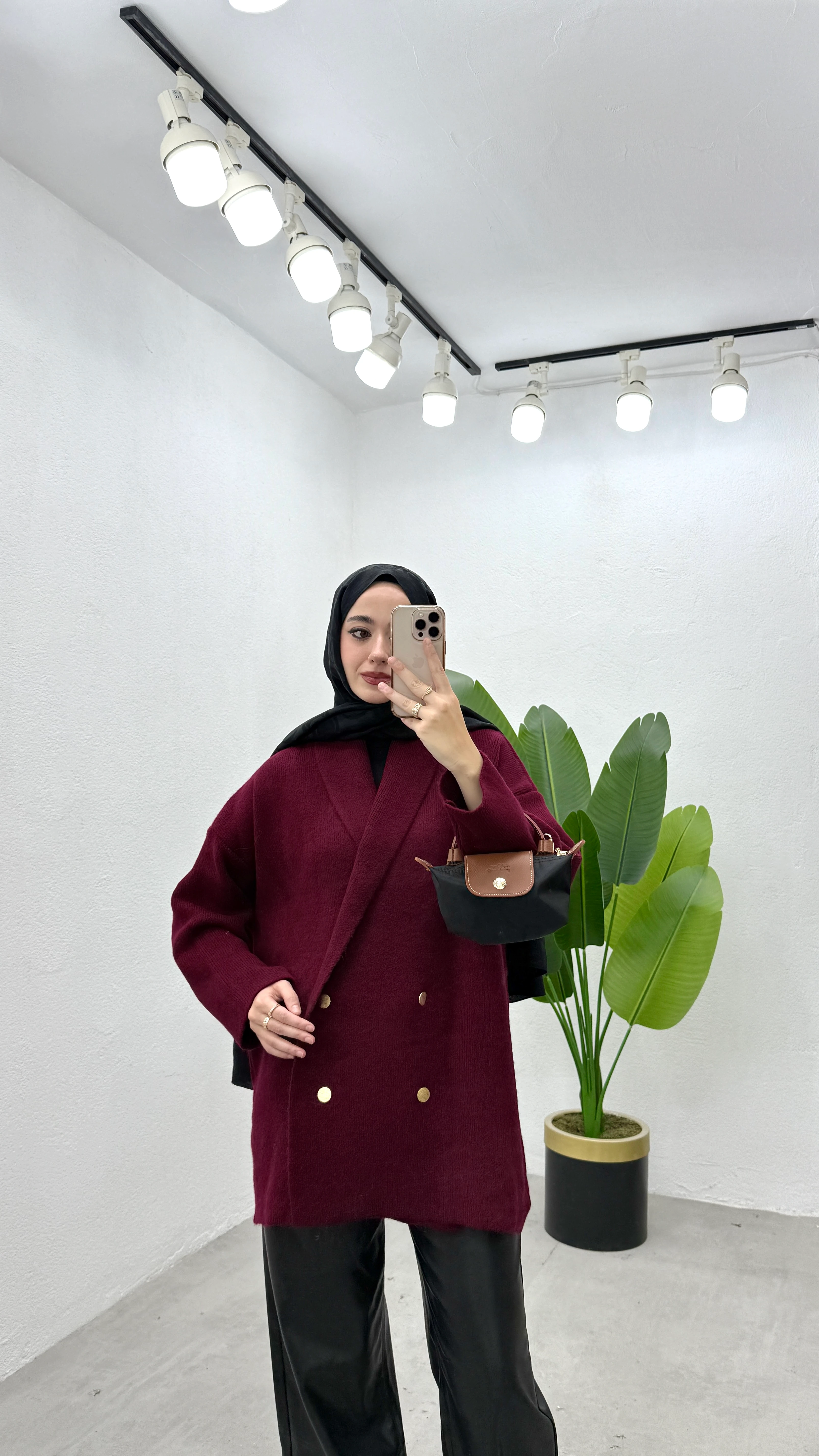 Düğmeli Ceket Hırka - Bordo