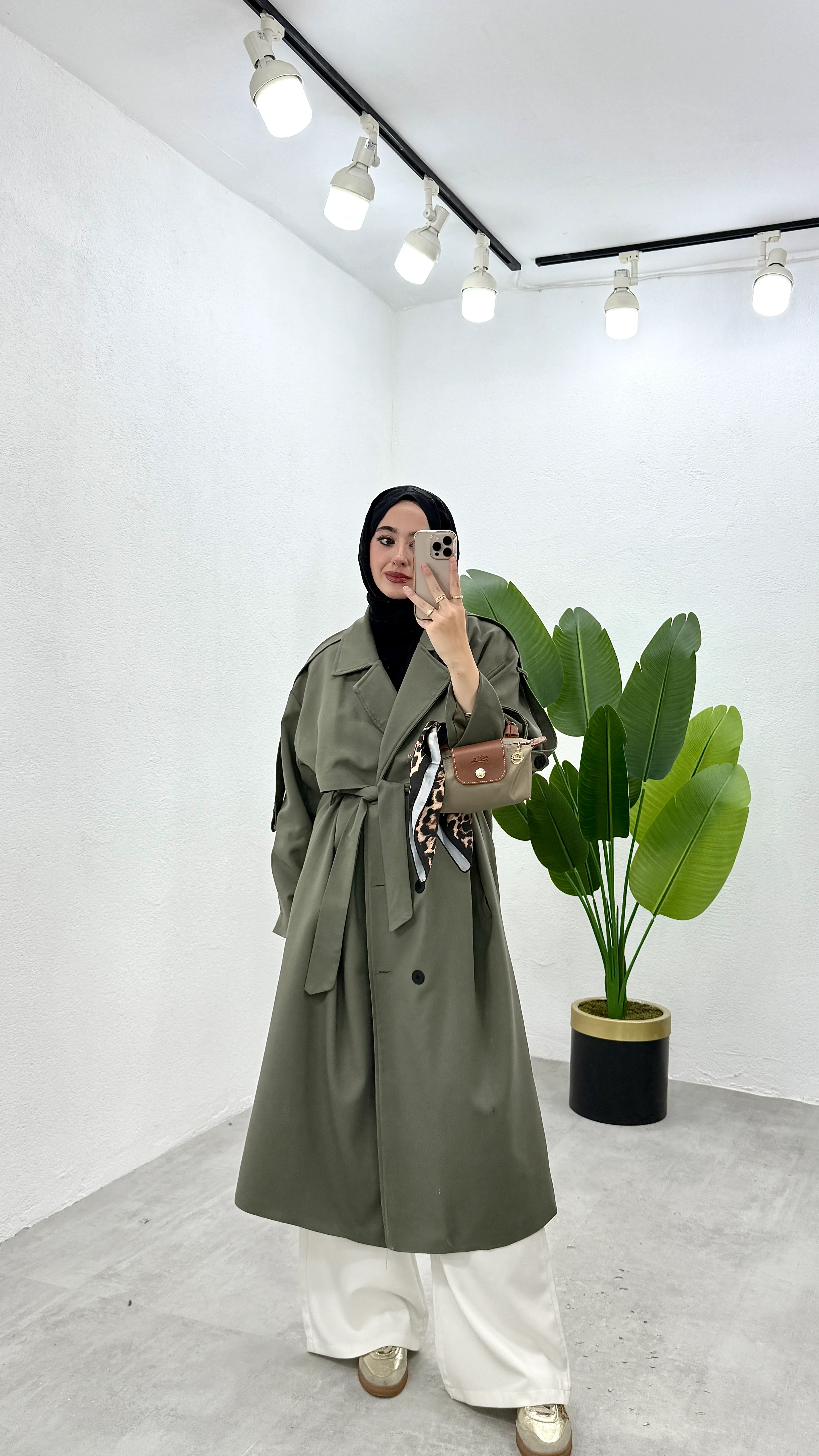 Tasarım Astarlı Trençkot - Haki