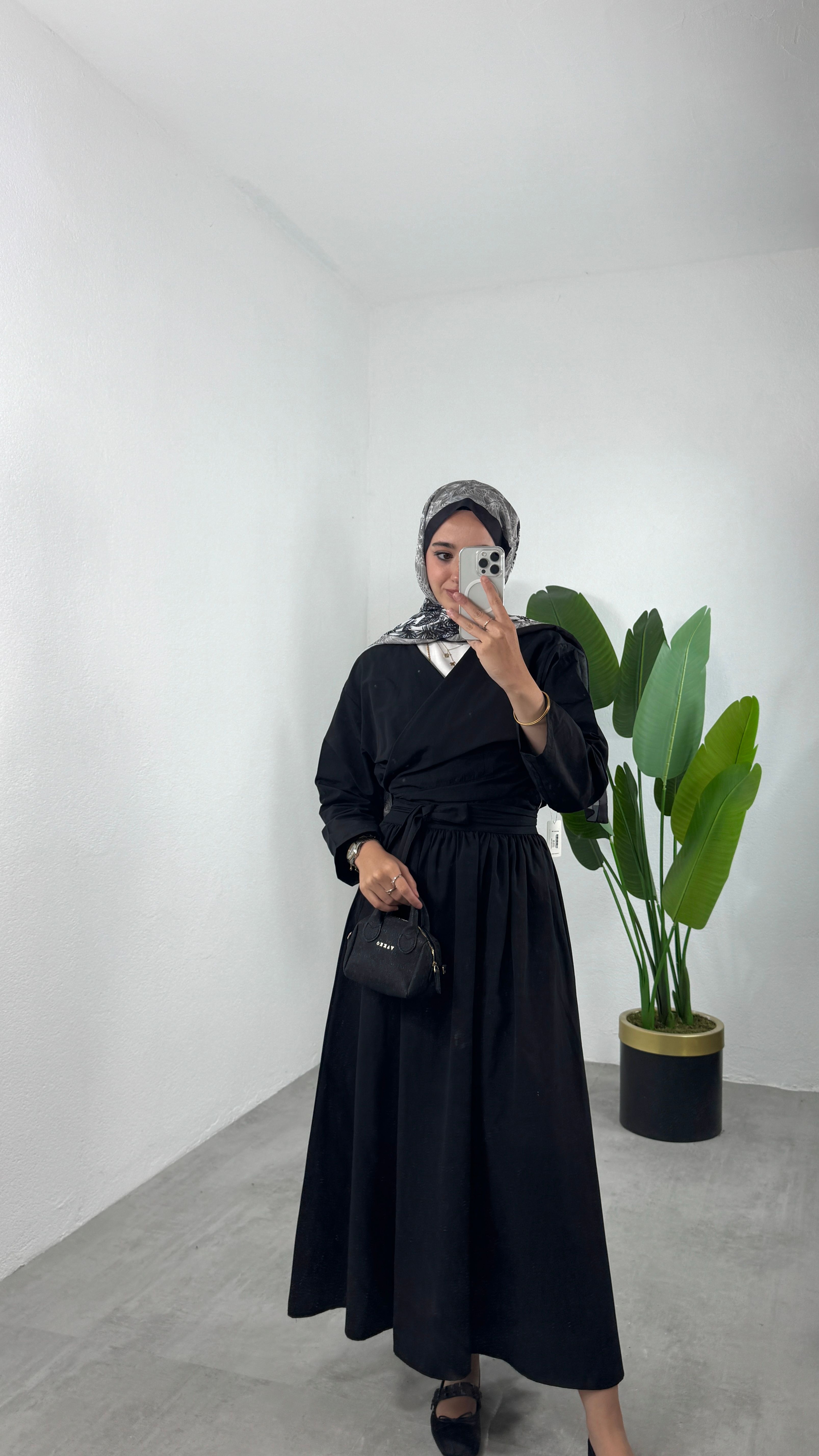 Bağlamalı Kimono Etekli Takım - Siyah