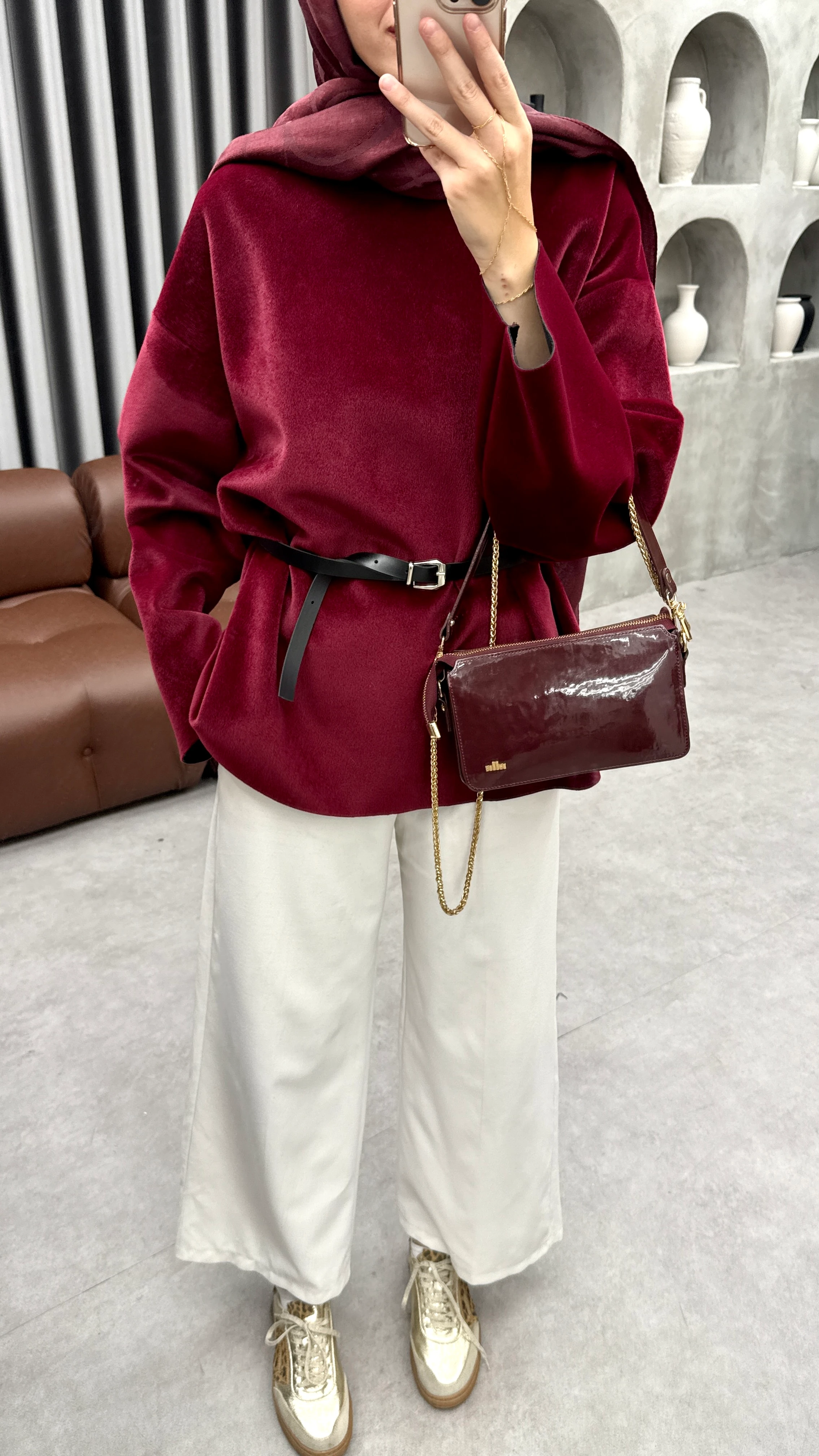 Qua Tay Tüylü Kazak - Bordo