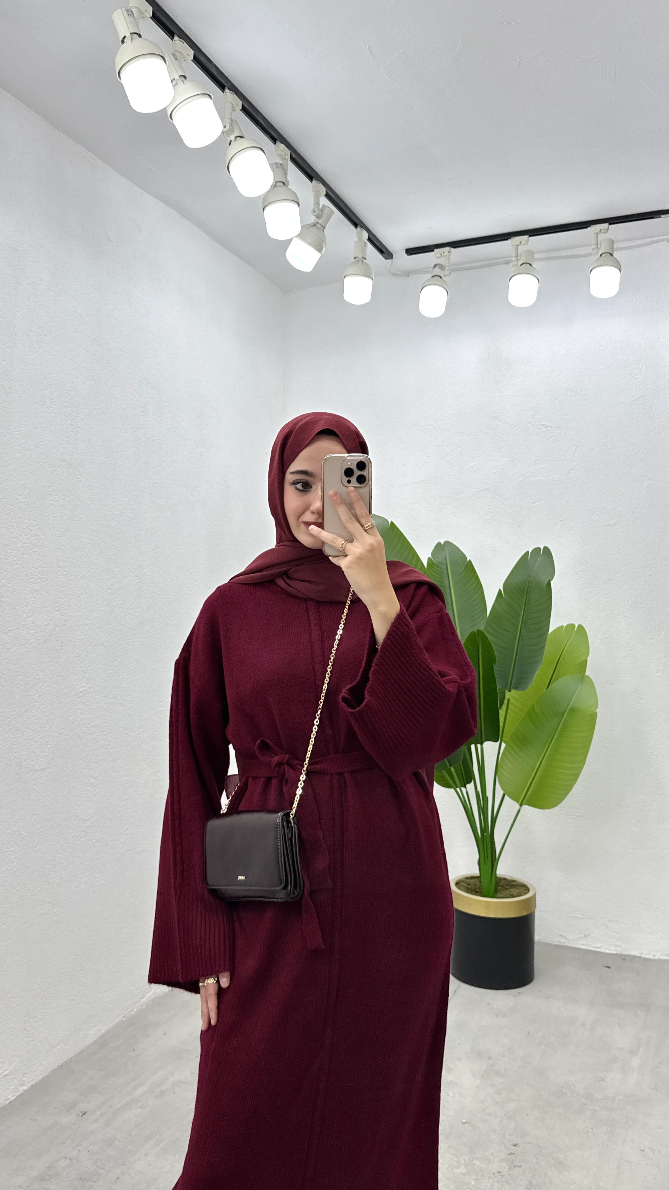 Basic Triko Elbise - Bordo