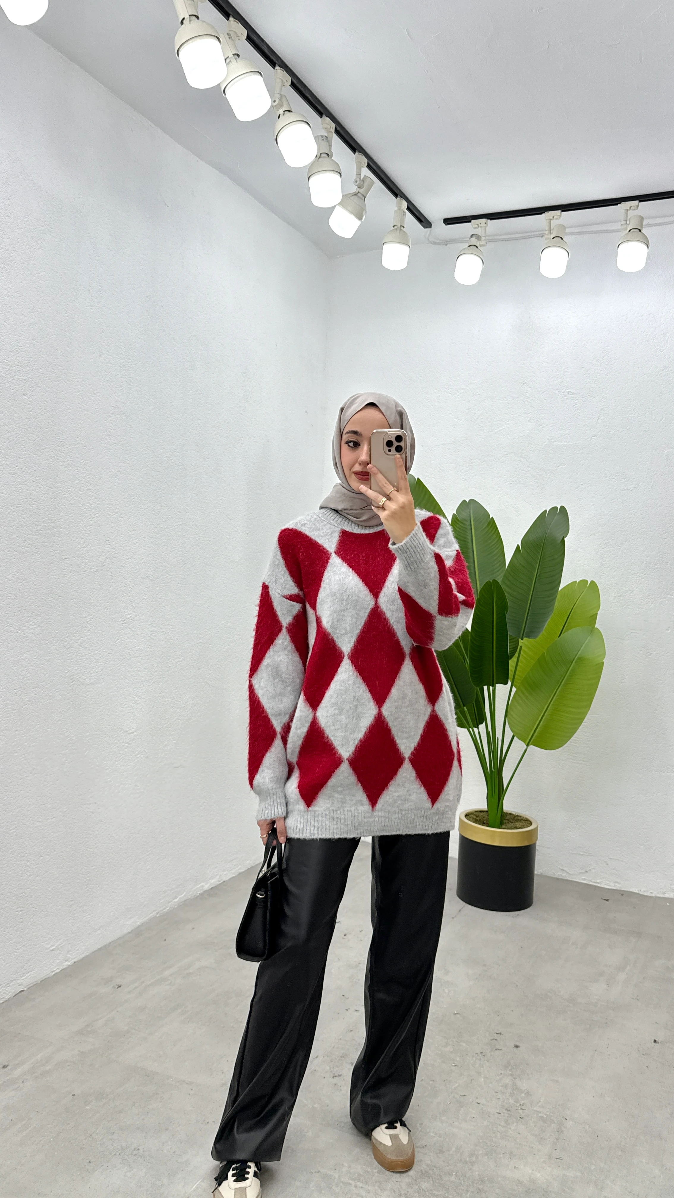 Baklava Desen Kazak - Kırmızı